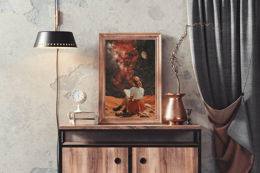 Girl Holding A Book in Space Wall Art - beink online art store