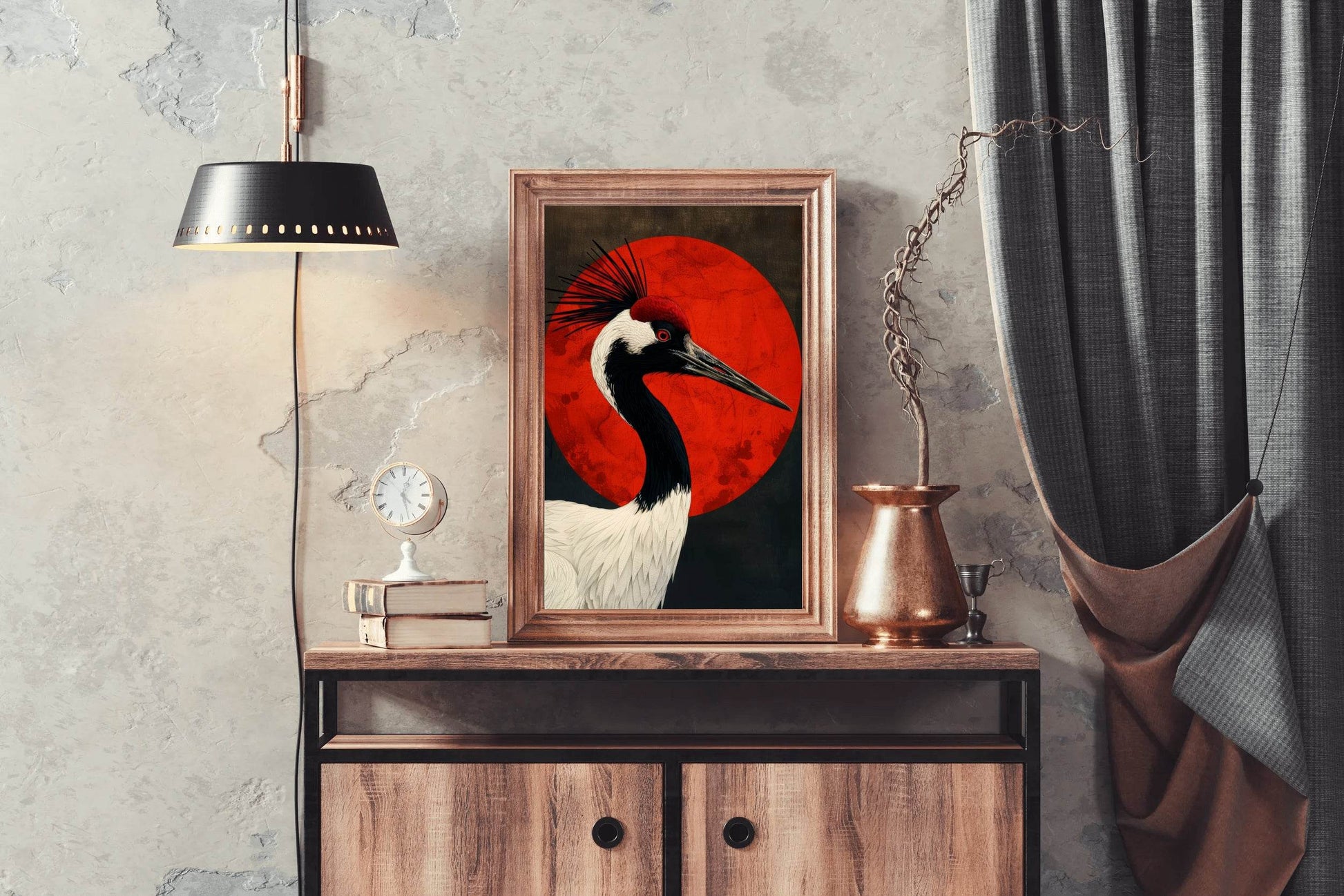 Black and Red Crane Wall Art - beink online art store