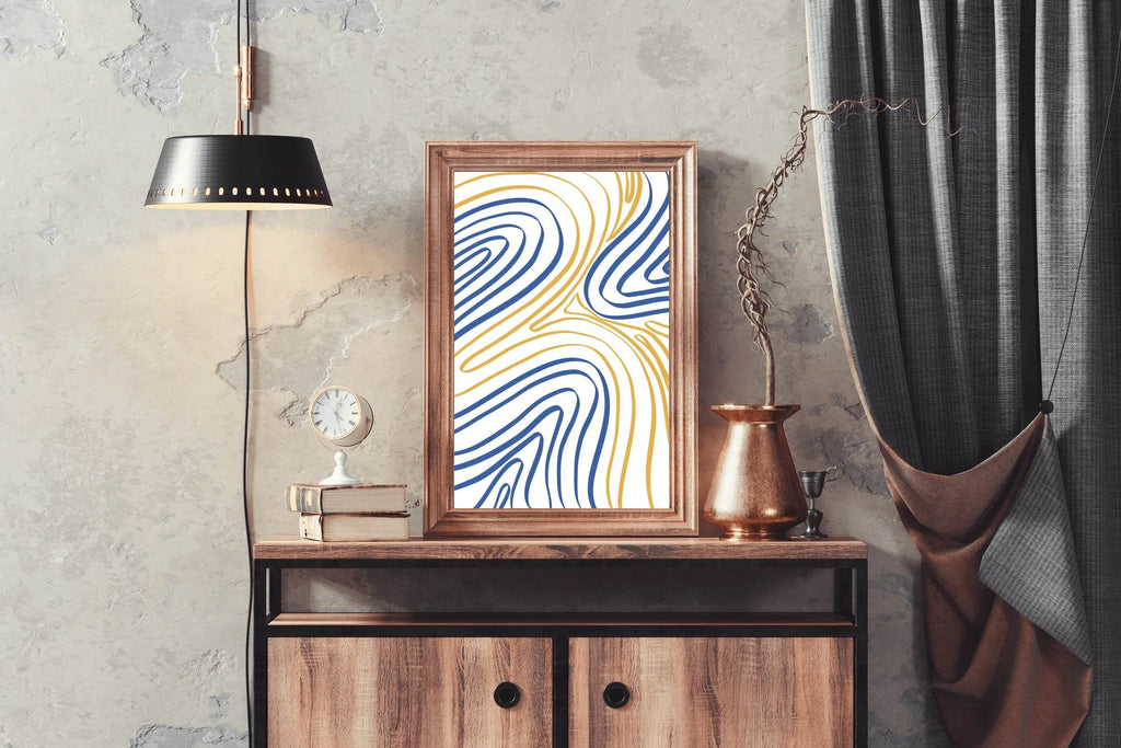Blue And Yellow Wavy Lines Wall Art - beink online art store