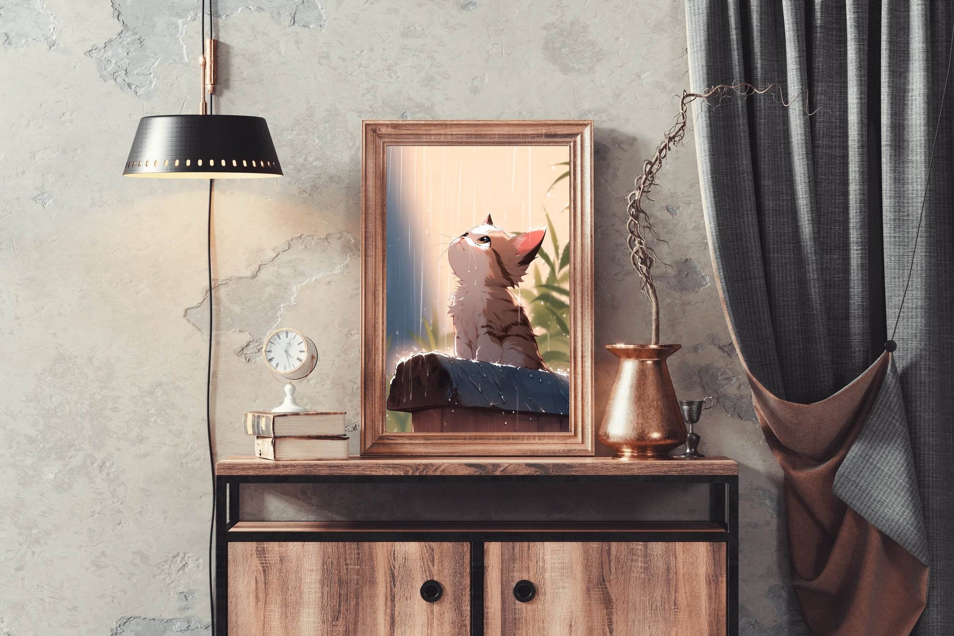 Rainy Weather Cats Anime Wall Art - beink online art store
