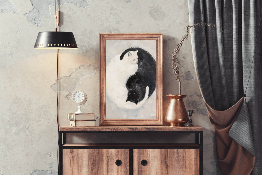 Black and White Painting of Cat Pair - beink online art store