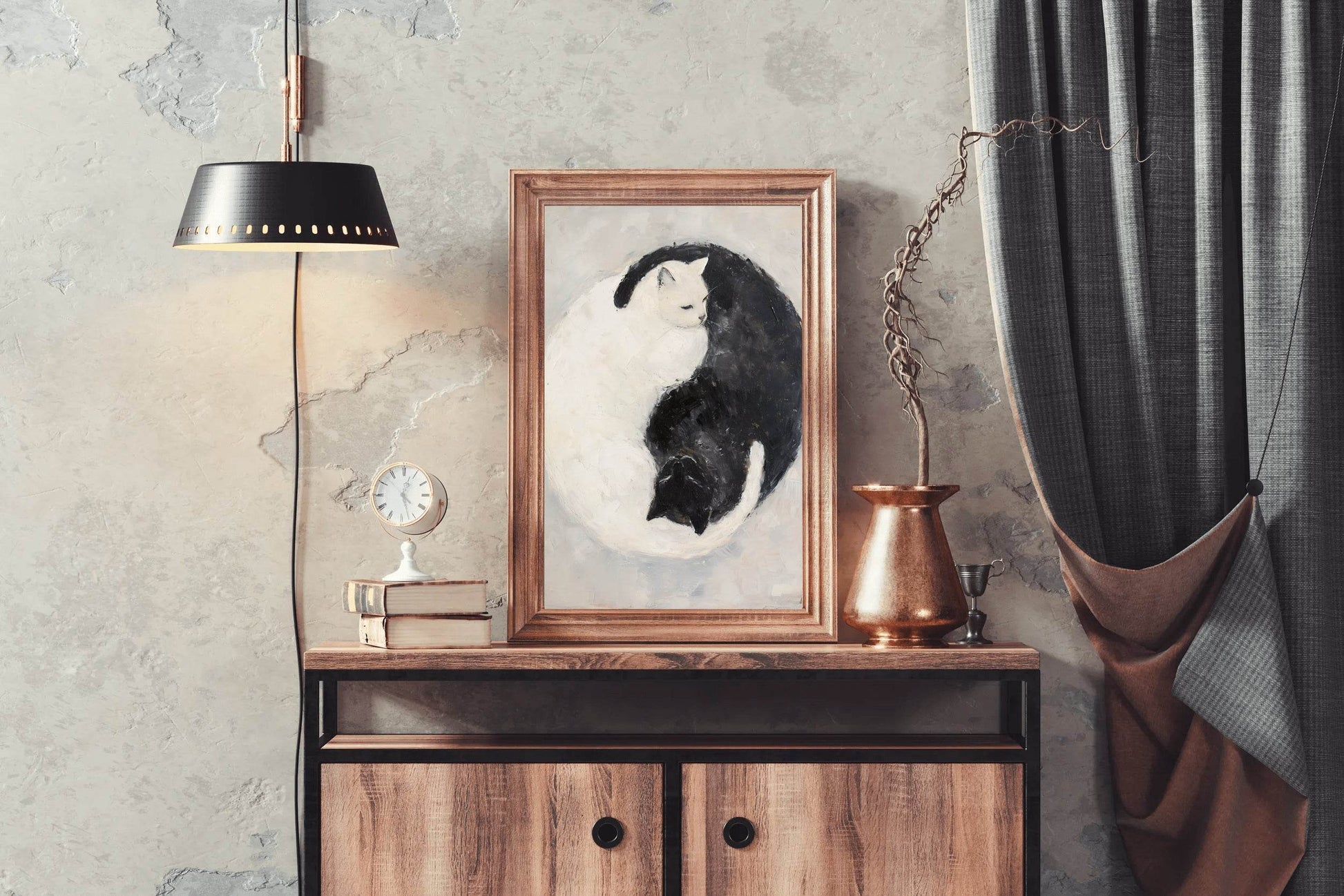 Black and White Painting of Cat Pair - beink online art store