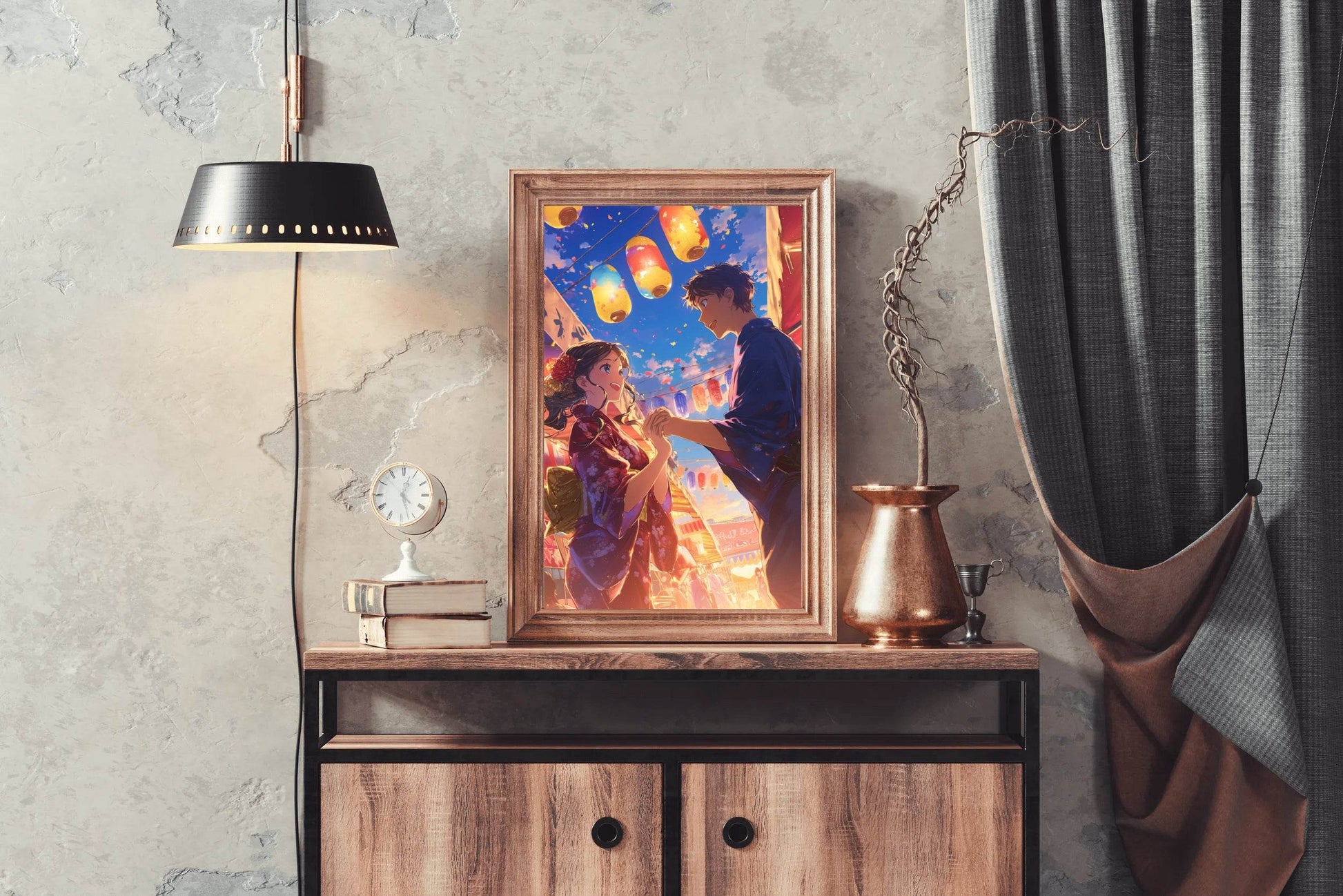 Anime style Boy and Girl Couple in Festival Wall Art - beink online art store