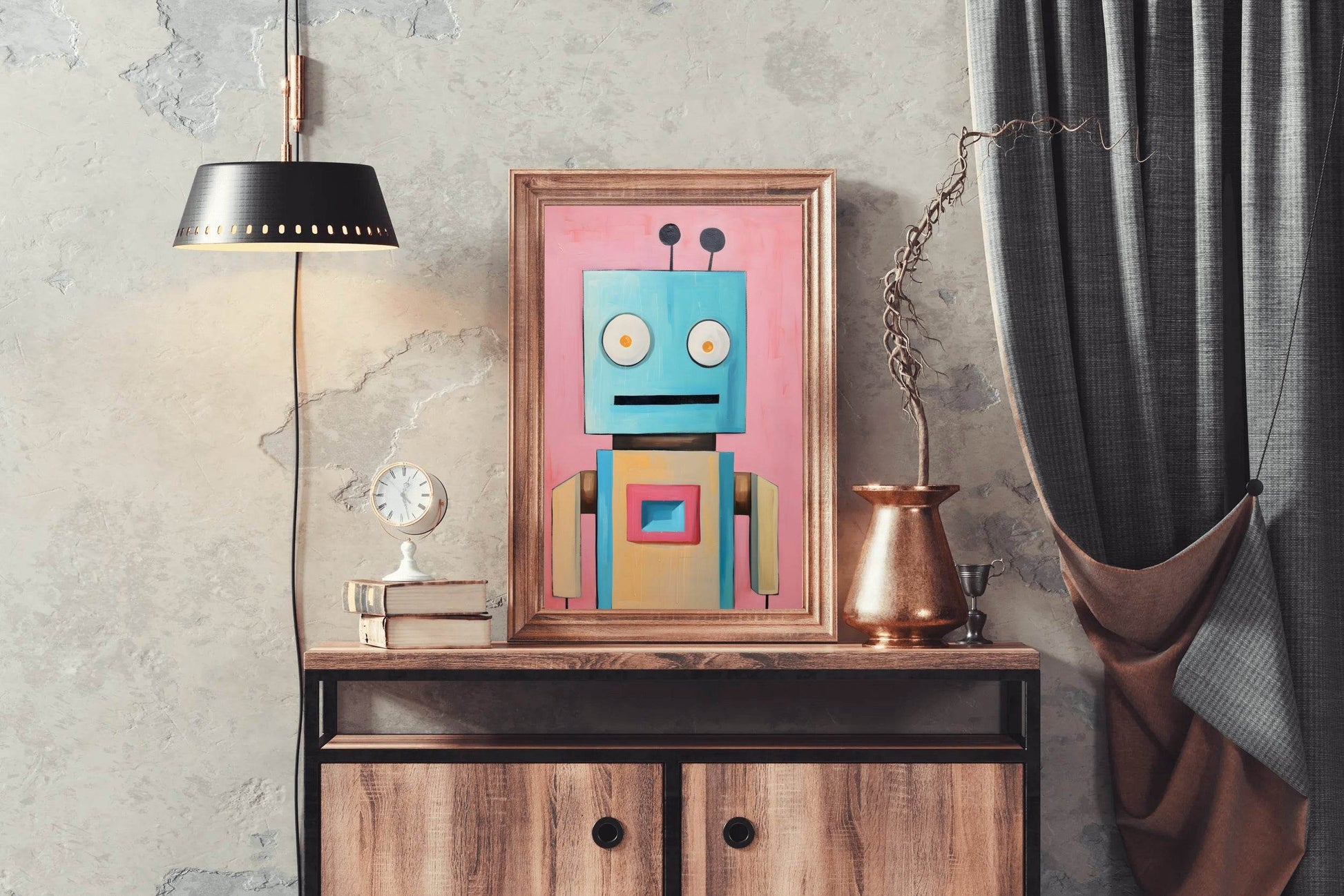 Paper Drawing of a Robot With Annoying Eyes - beink online art store