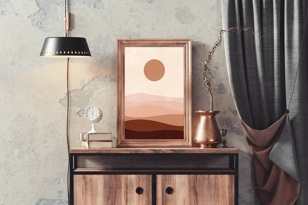 Abstract Landscape with a Sun and Layers of Hills ArtWork - beink online art store