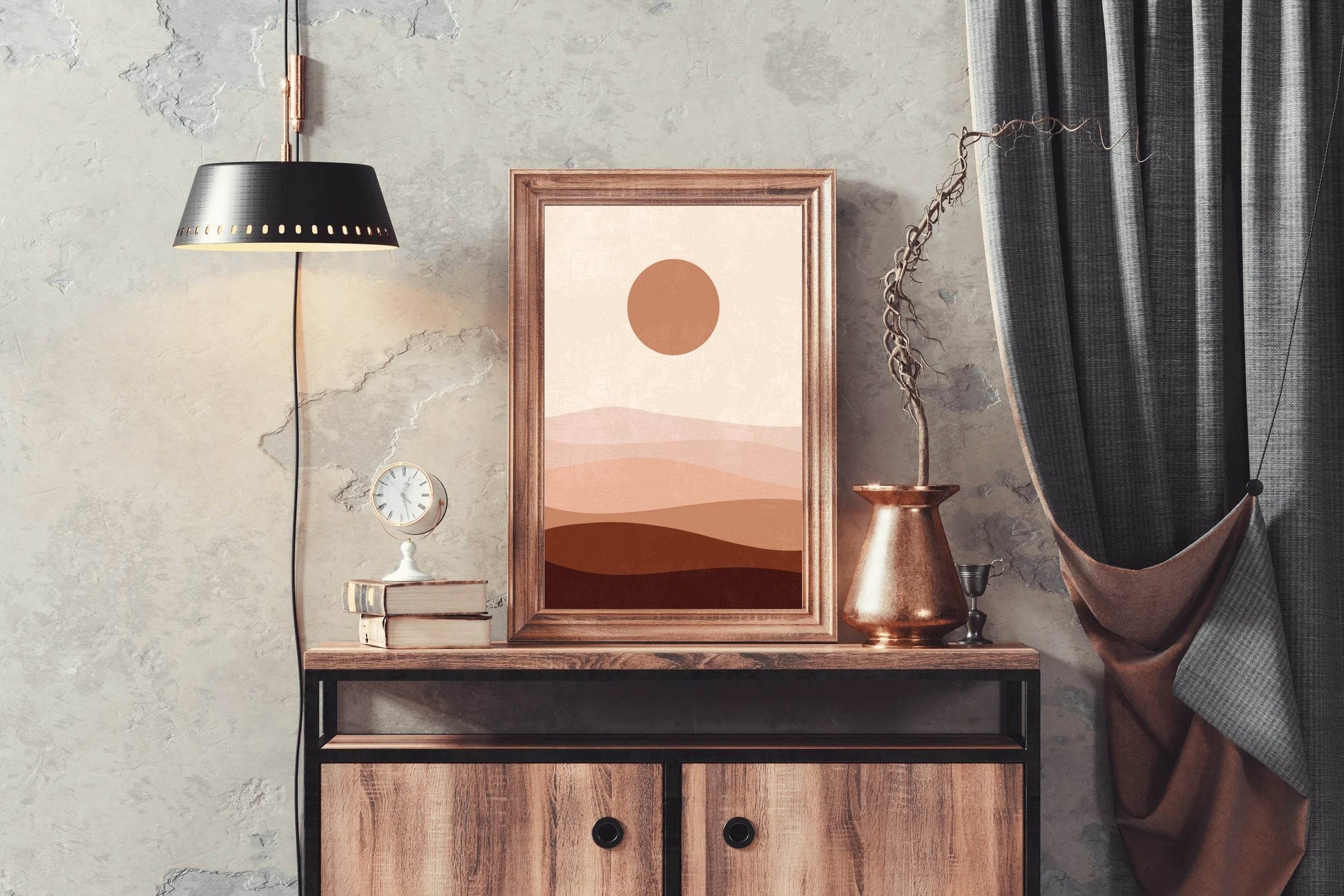 Abstract Landscape with a Sun and Layers of Hills ArtWork - beink online art store