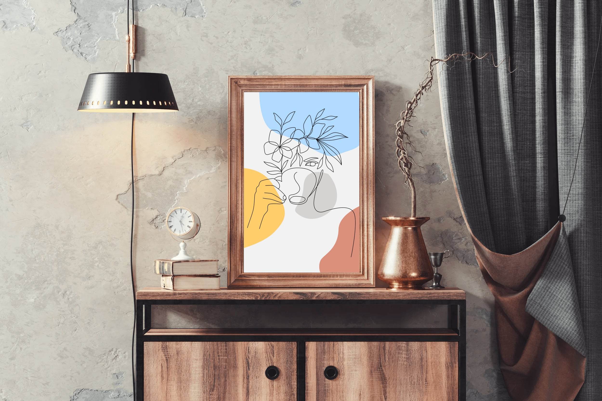 Minimal Design Of a Girl Drinking Tea Wall Art - beink online art store
