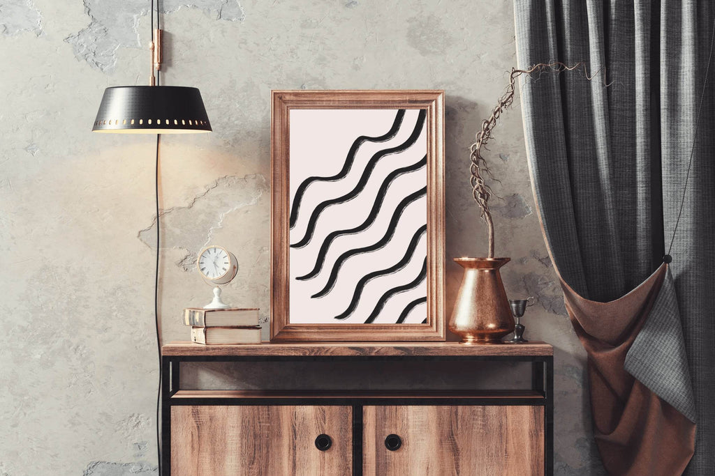 Black and White Wavy Lines Pattern Wall Art - beink online art store