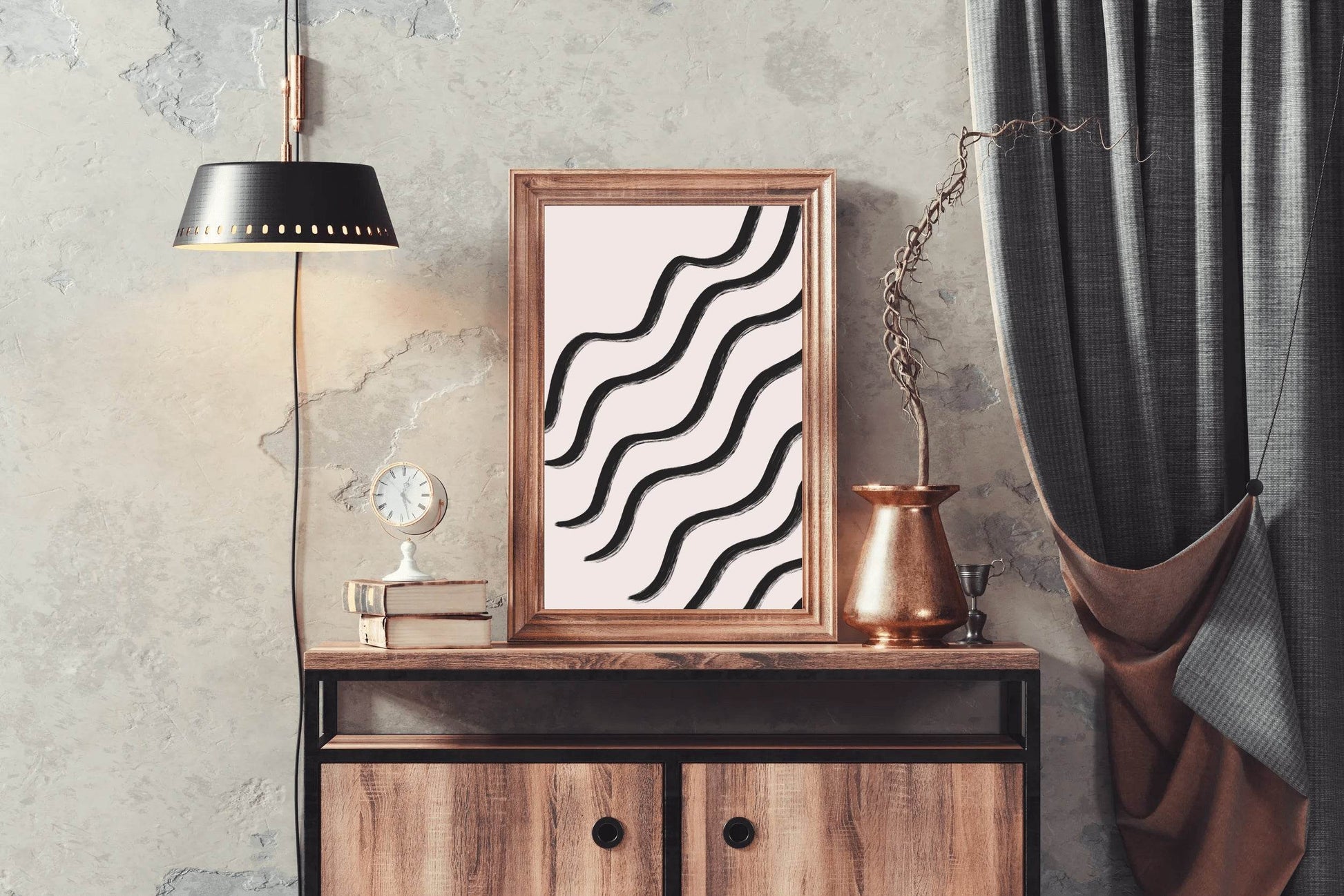 Black and White Wavy Lines Pattern Wall Art - beink online art store