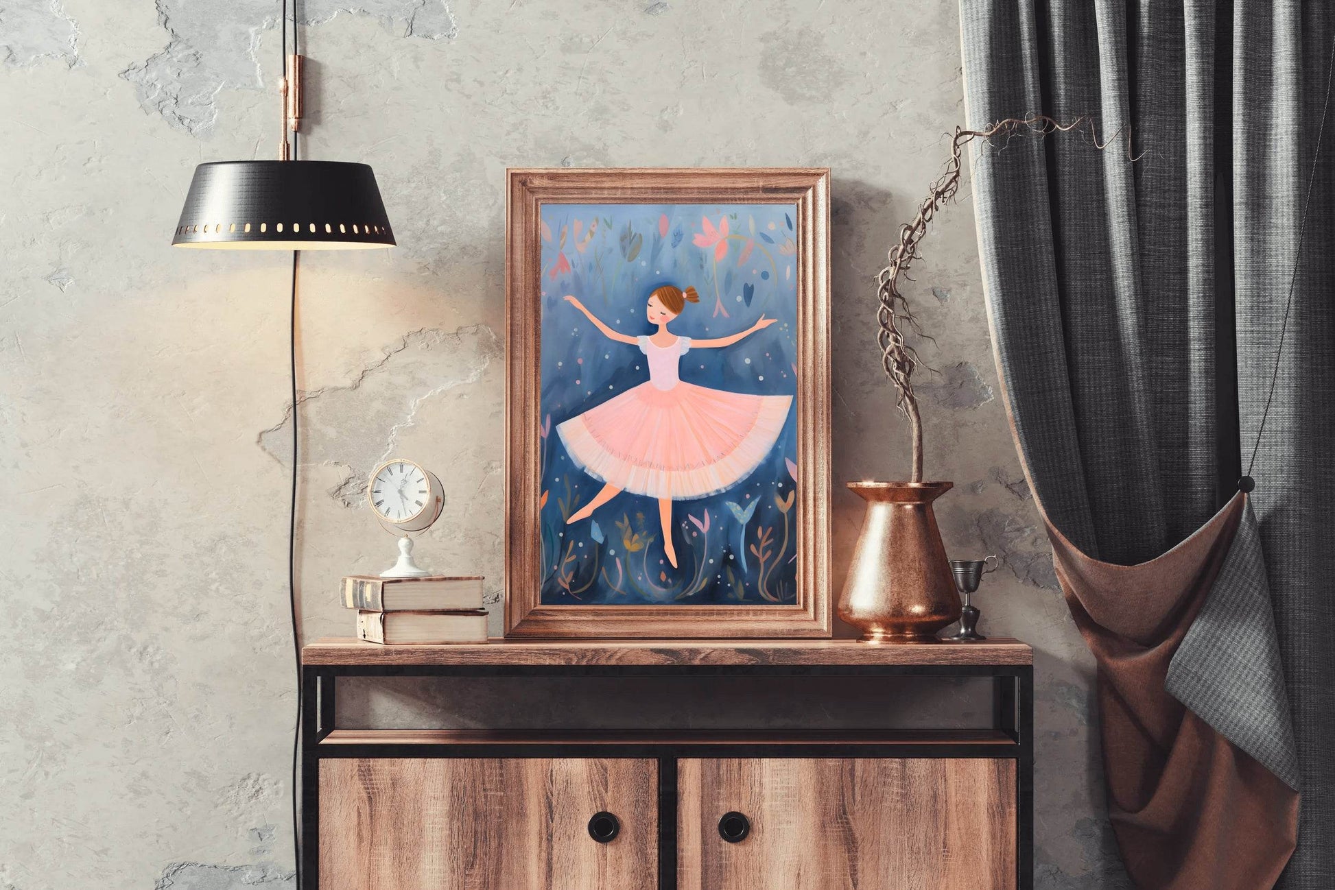 Watercolor Drawing of a Girl Daning in Pink Dress - beink online art store