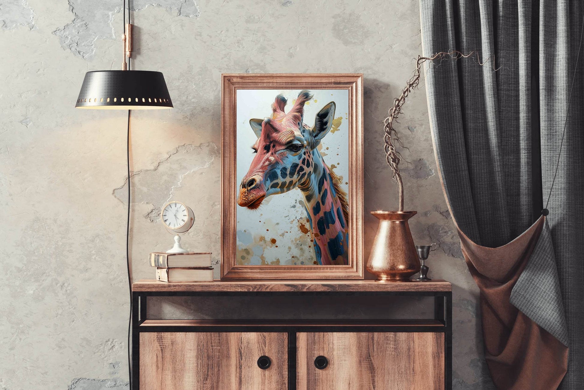 Giraffe Pink Blue Pattern Face Wall Art - beink online art store