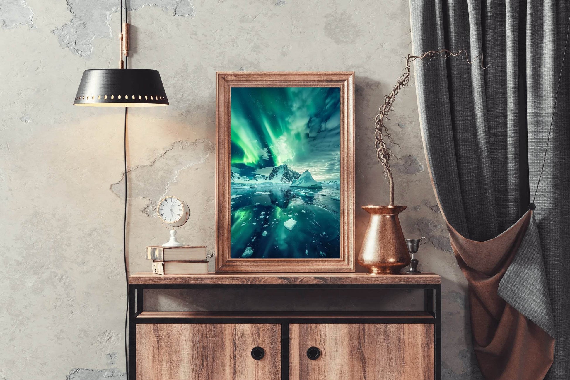 Aurora Australis Over Antarctic Icebergs Wall Art - beink online art store