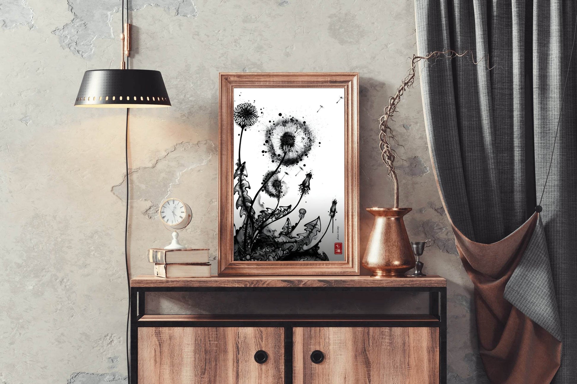 Striking Black Ink Illustration of Plant Wall Art - beink online art store