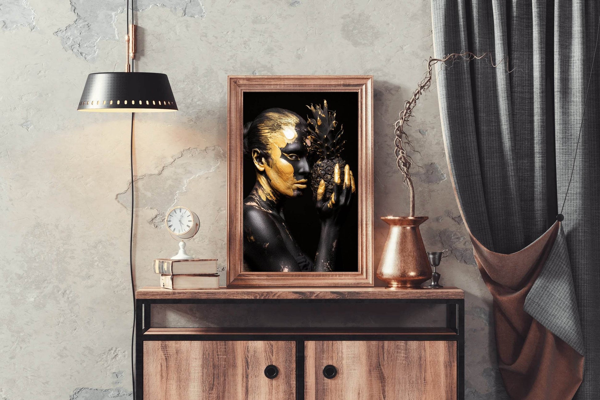 Portrait Young Woman With Golden Color Wall Art - beink online art store
