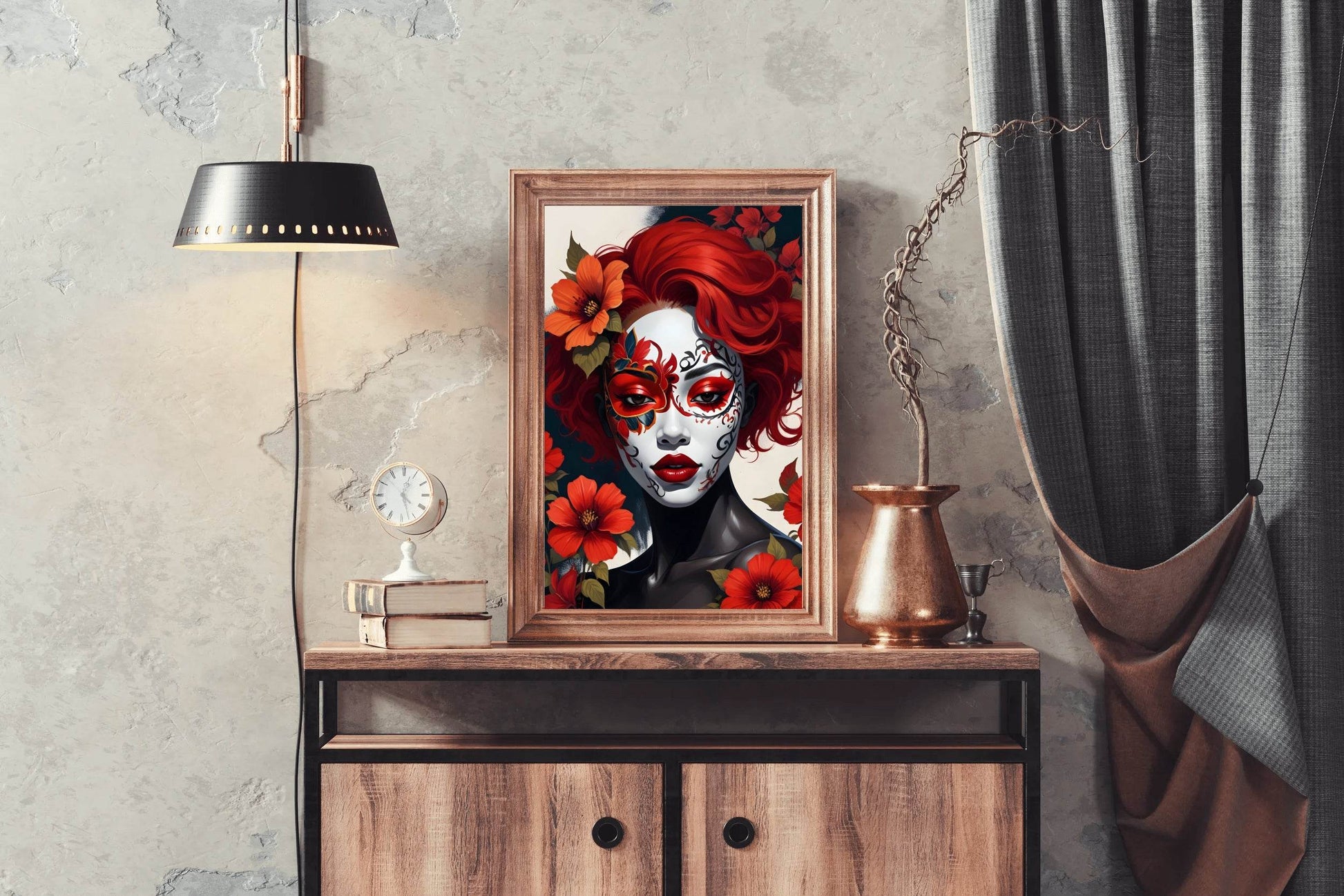 Day of the Dead Female Face Paint Illustration Wall Art - beink online art store