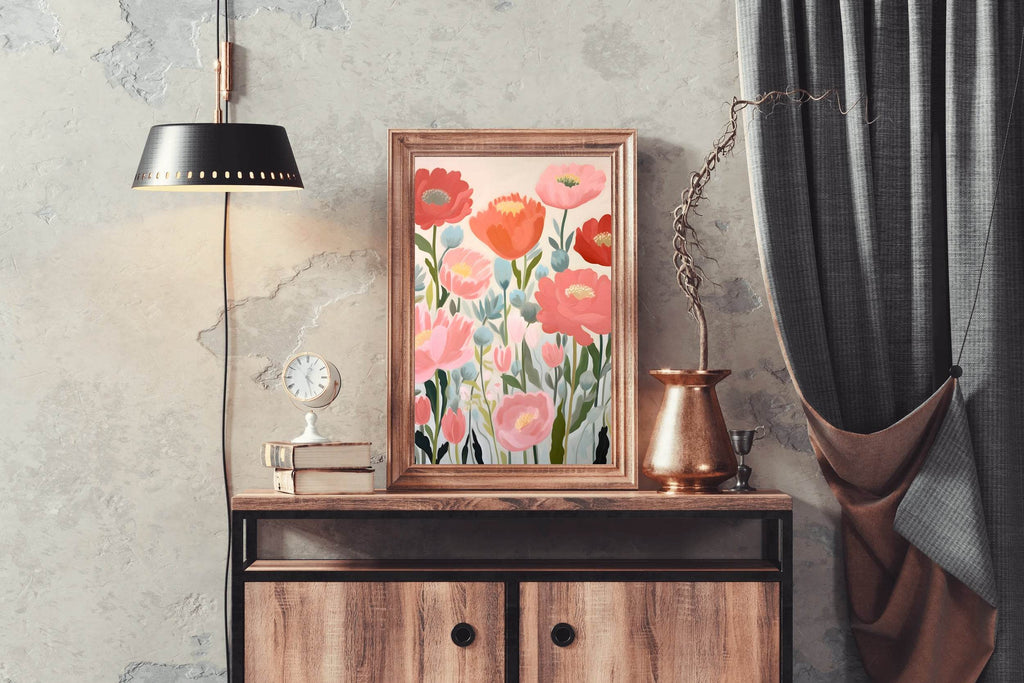 Watercolor Painting of Red and Pink Flowers - beink online art store