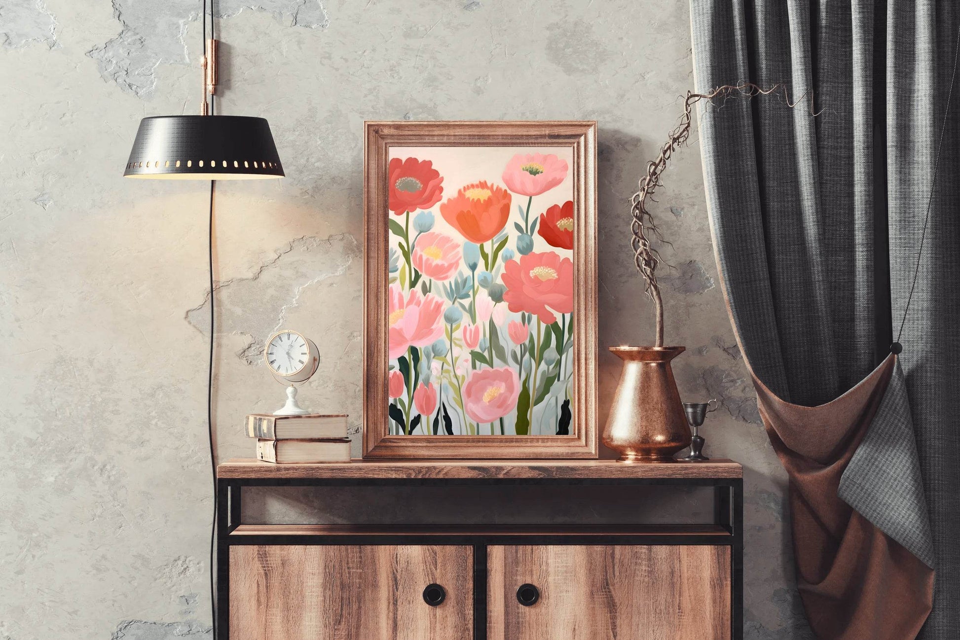 Watercolor Painting of Red and Pink Flowers - beink online art store