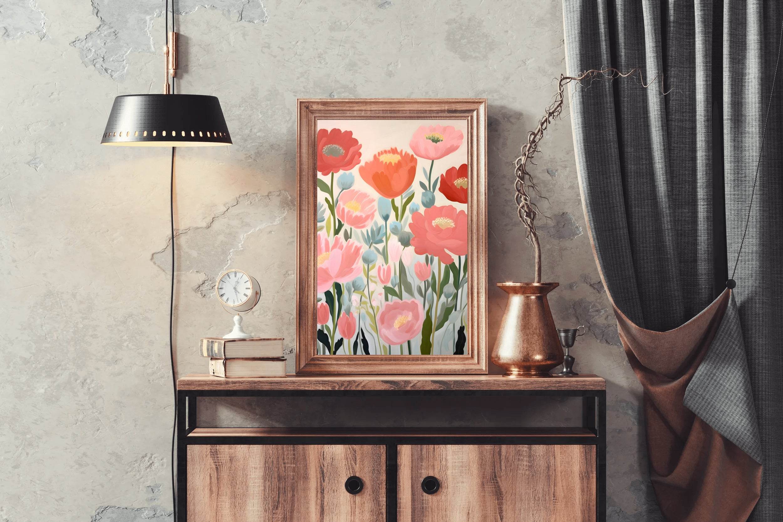 Watercolor Painting of Red and Pink Flowers - beink online art store