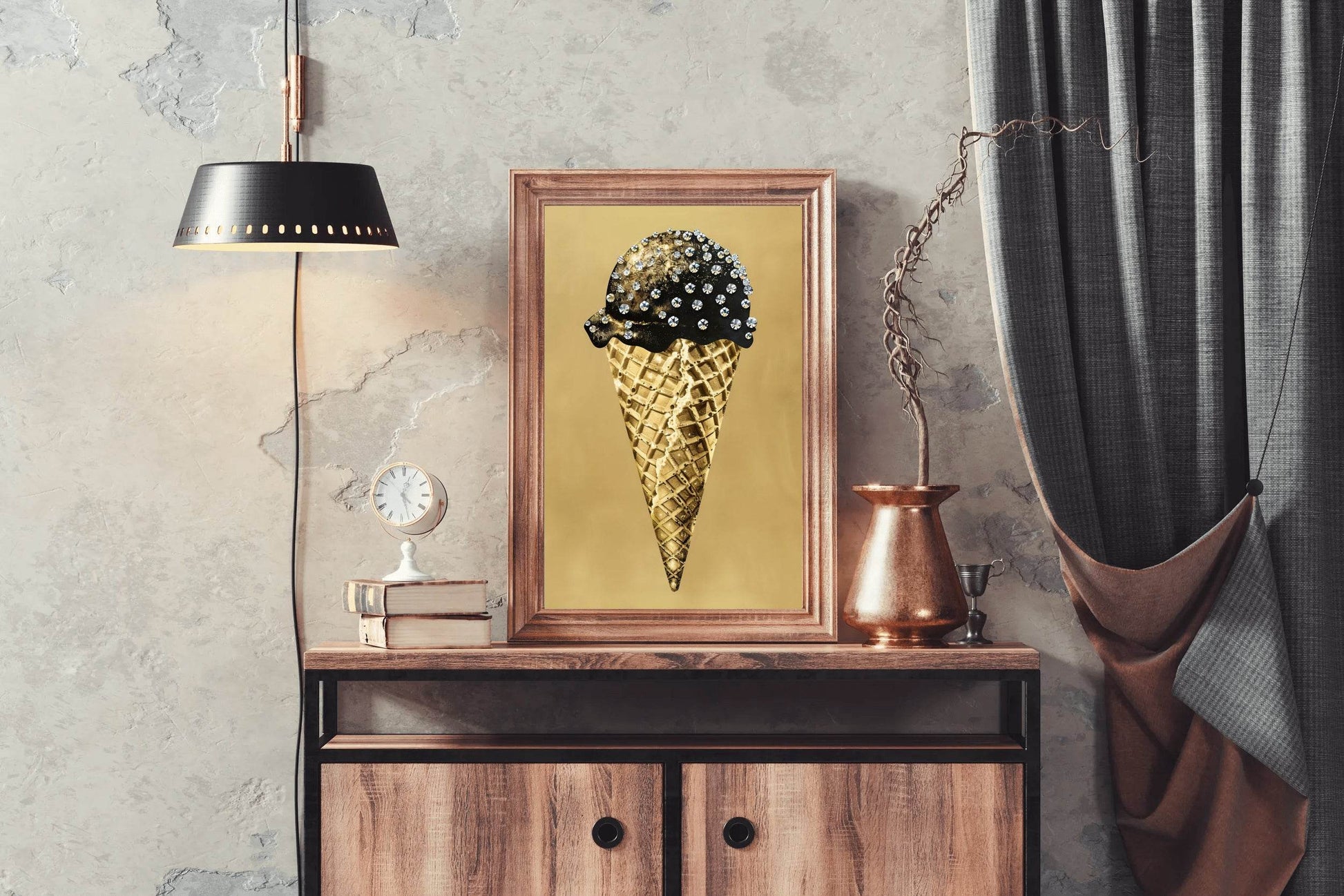 Black And Gold Ice Cream Cone Wall Art - beink online art store