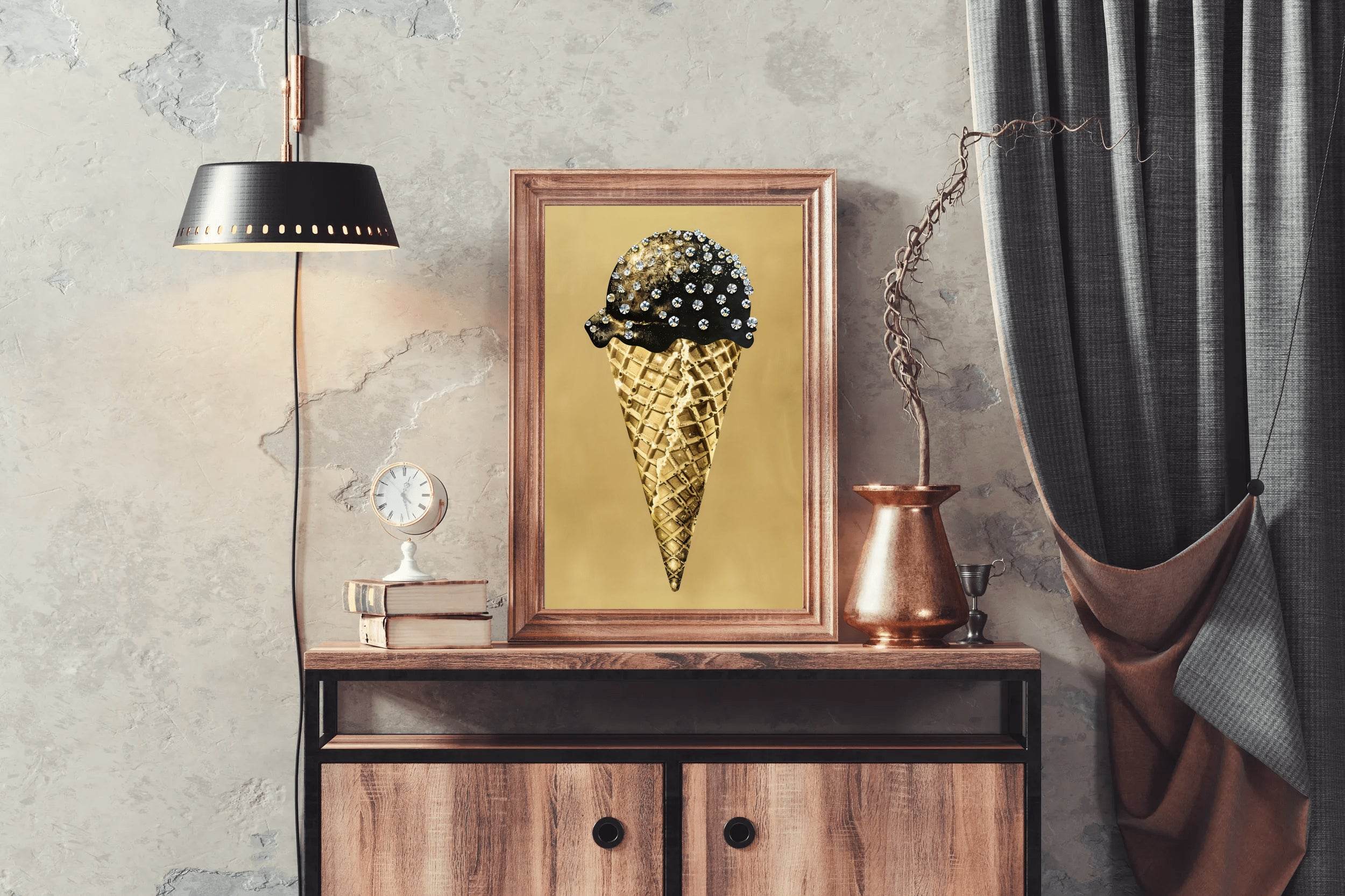 Black And Gold Ice Cream Cone Wall Art - beink online art store