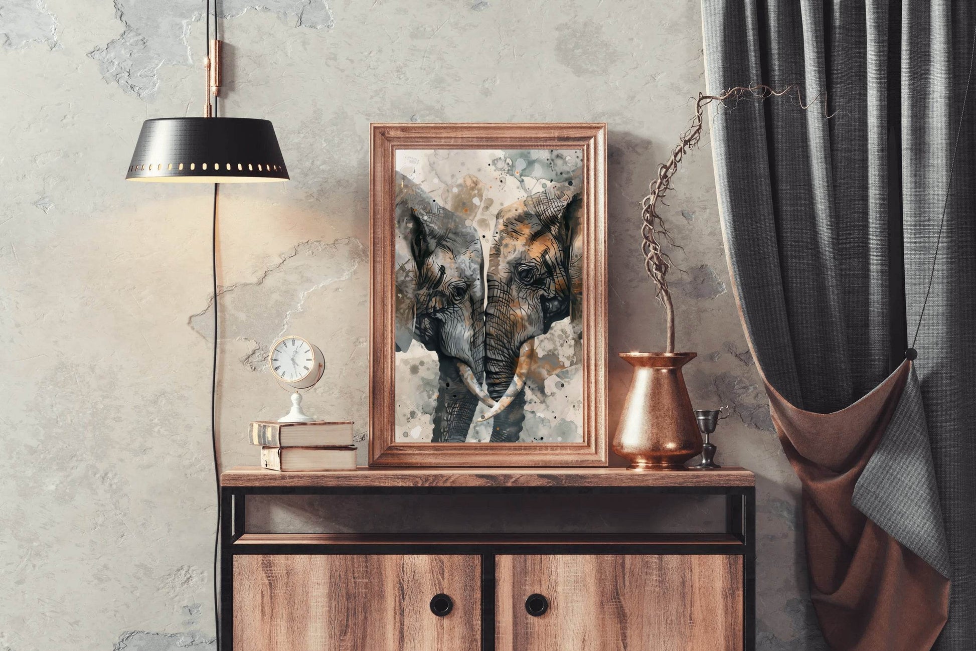 Watercolor Pair of Elephant Animal Wall Art - beink online art store