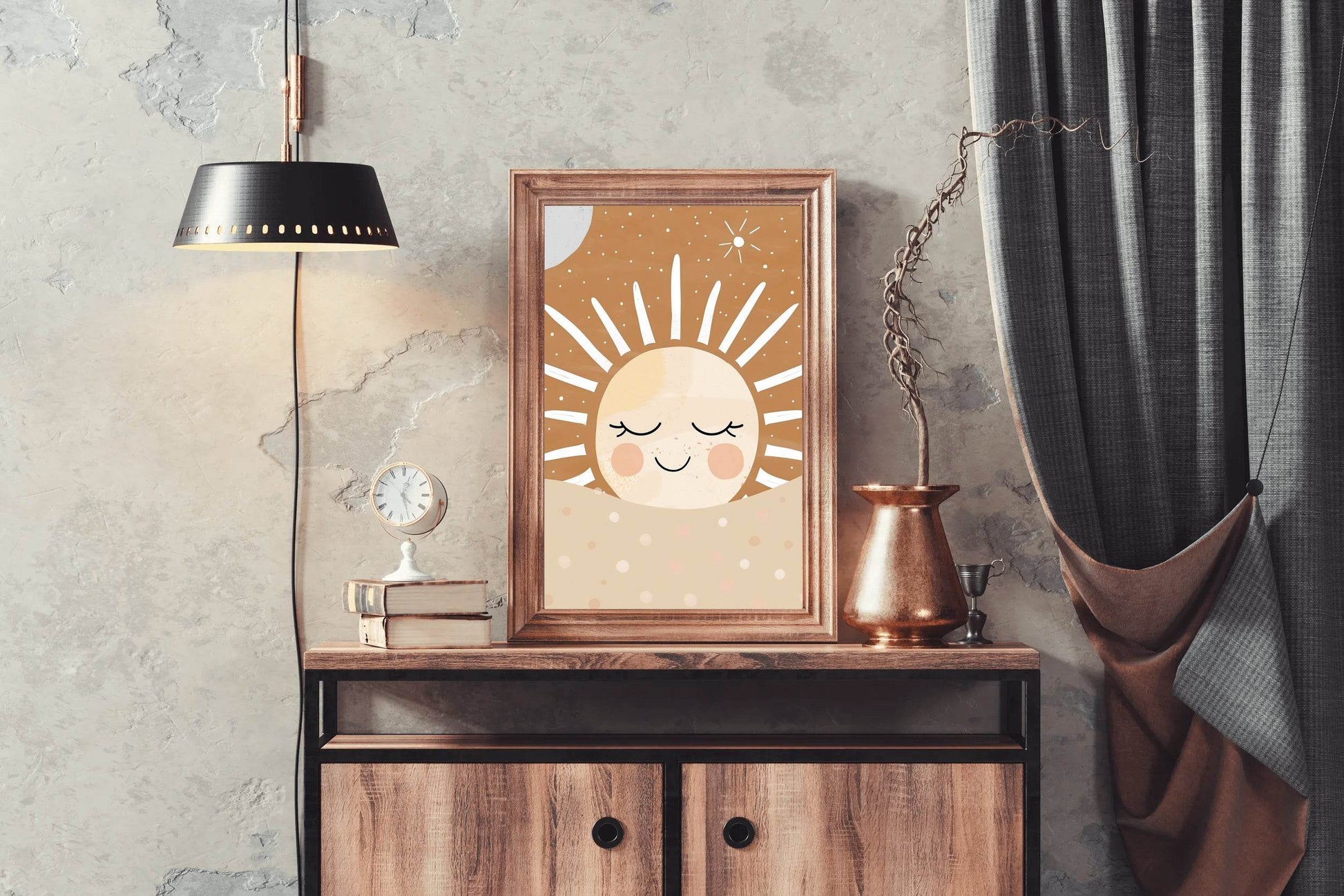 Smiling Face of Sleeping Cartoon Sun - beink online art store