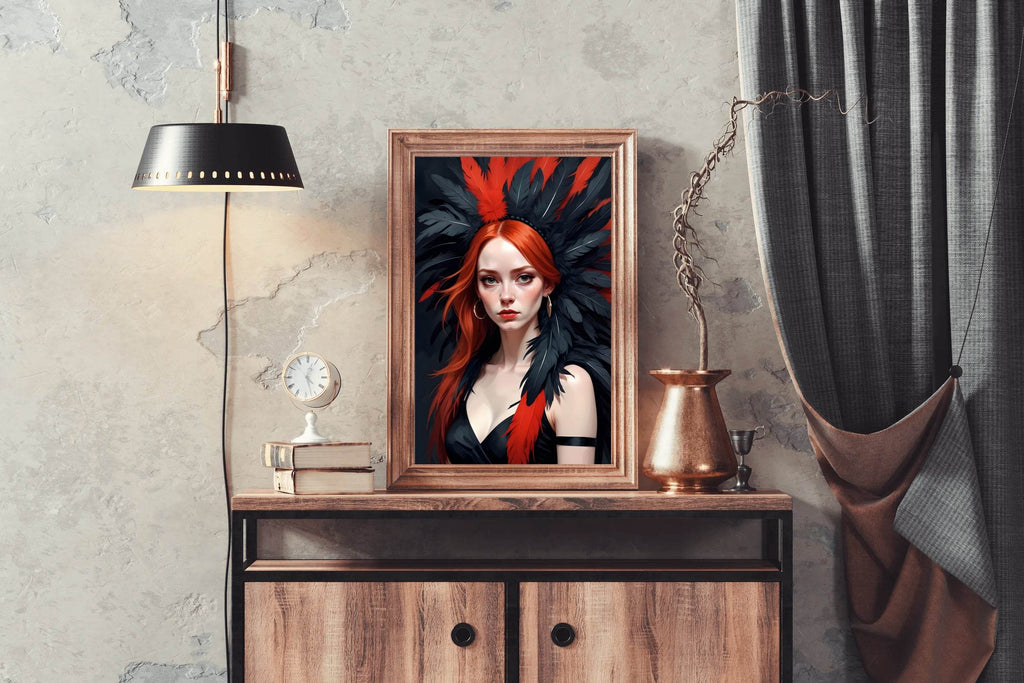 Red Hair Lady with Black Dress Wall Art - beink online art store