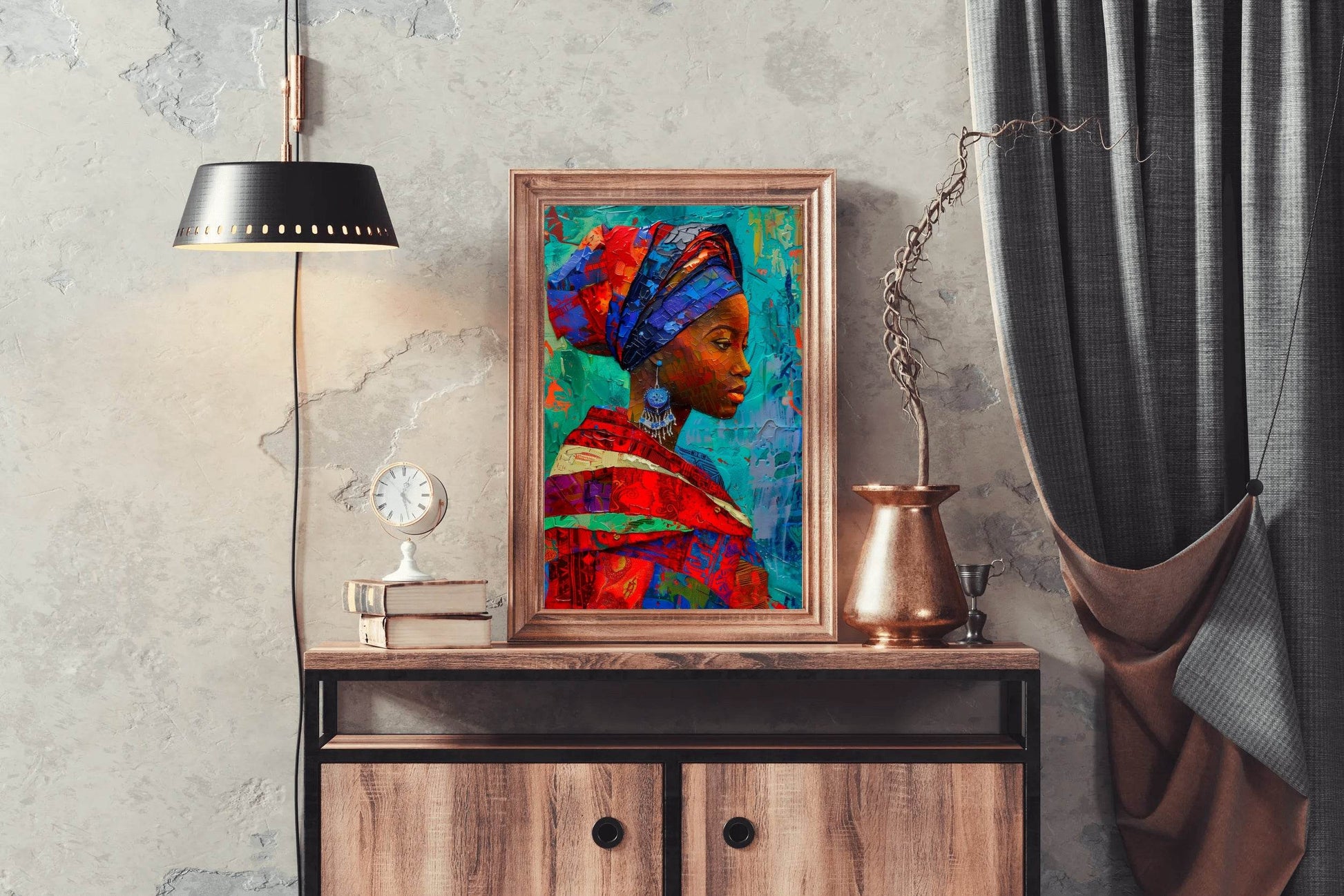 Colorful Scarf African Woman Wall Art - beink online art store