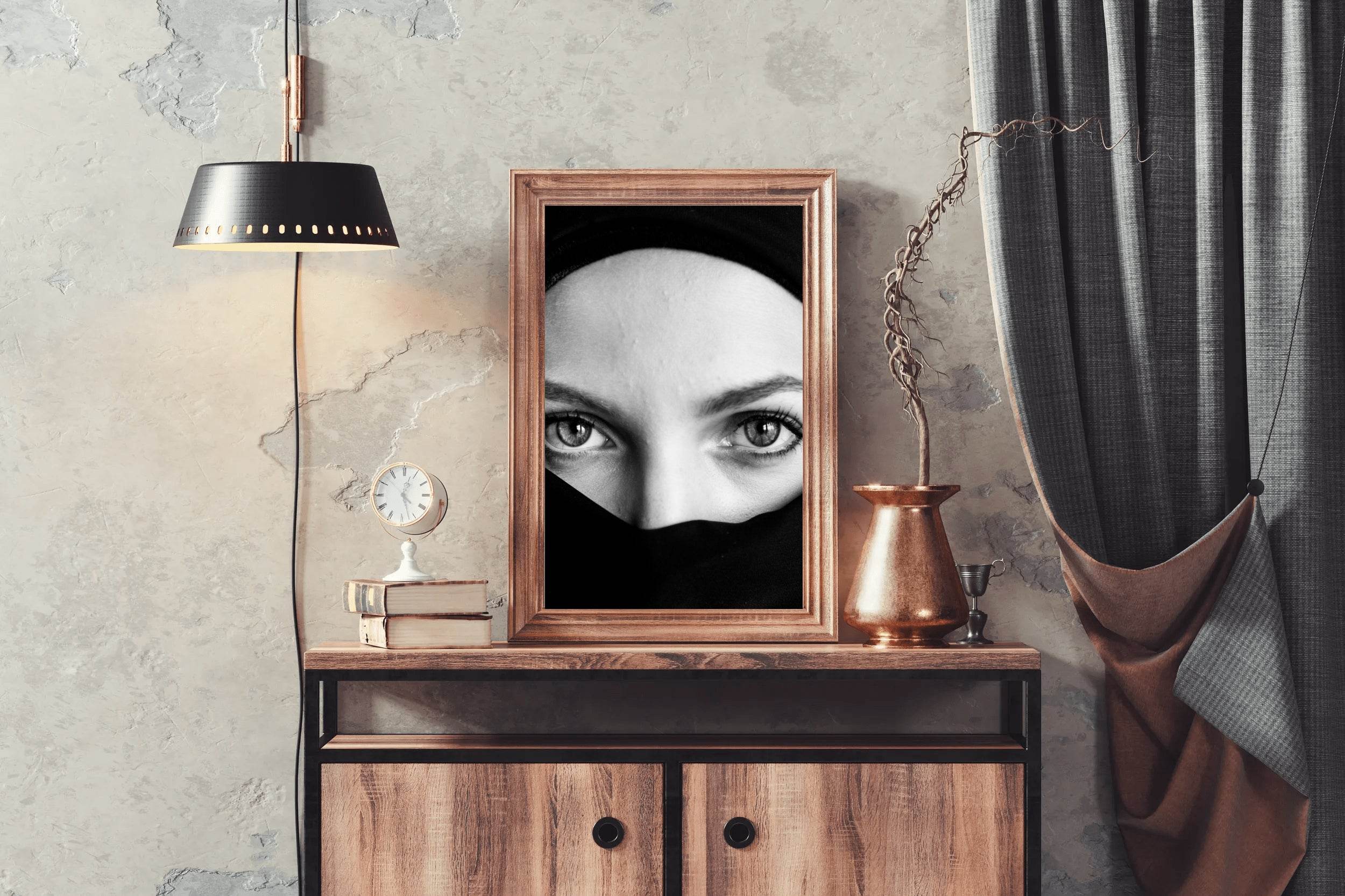 Woman Wearing Burqa Black & White Wall Art - beink online art store