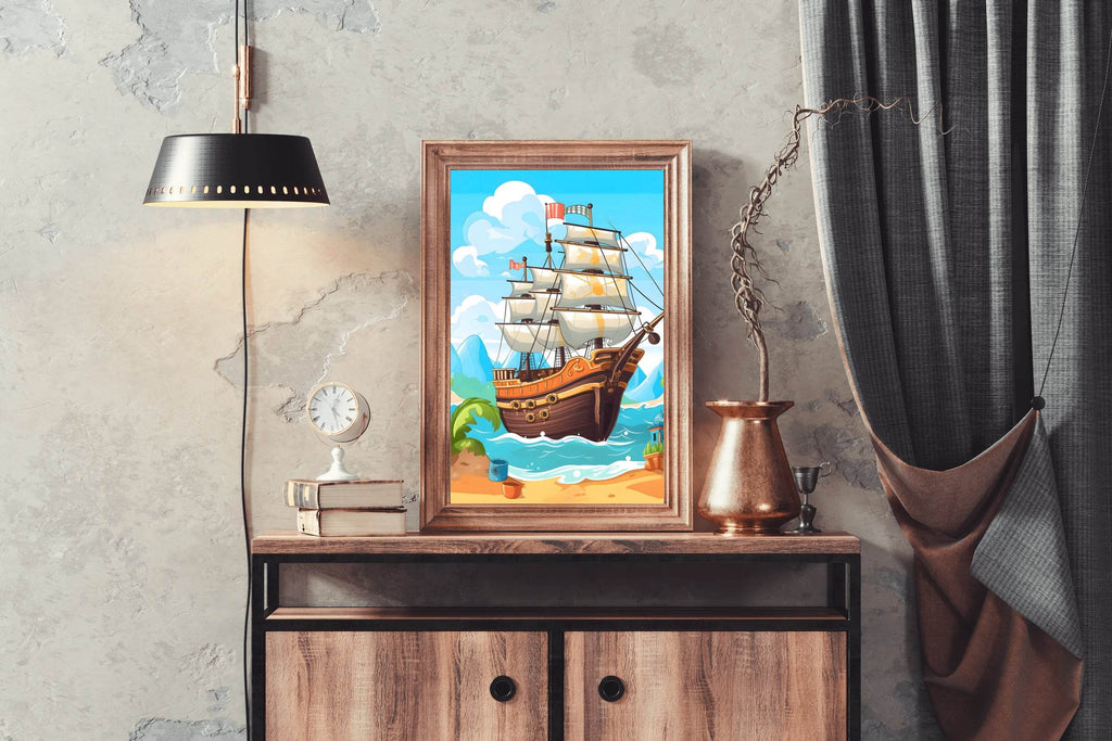 Cartoon Pirate Ship In The Sea - beink online art store