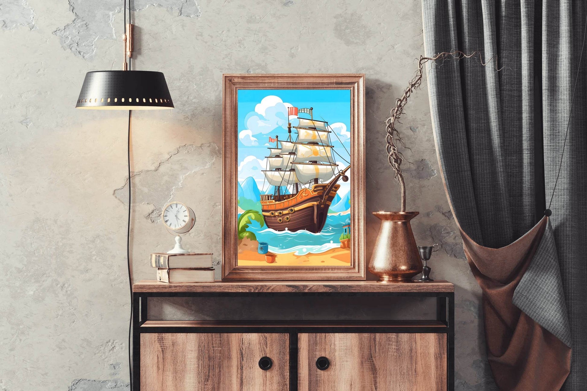 Cartoon Pirate Ship In The Sea - beink online art store