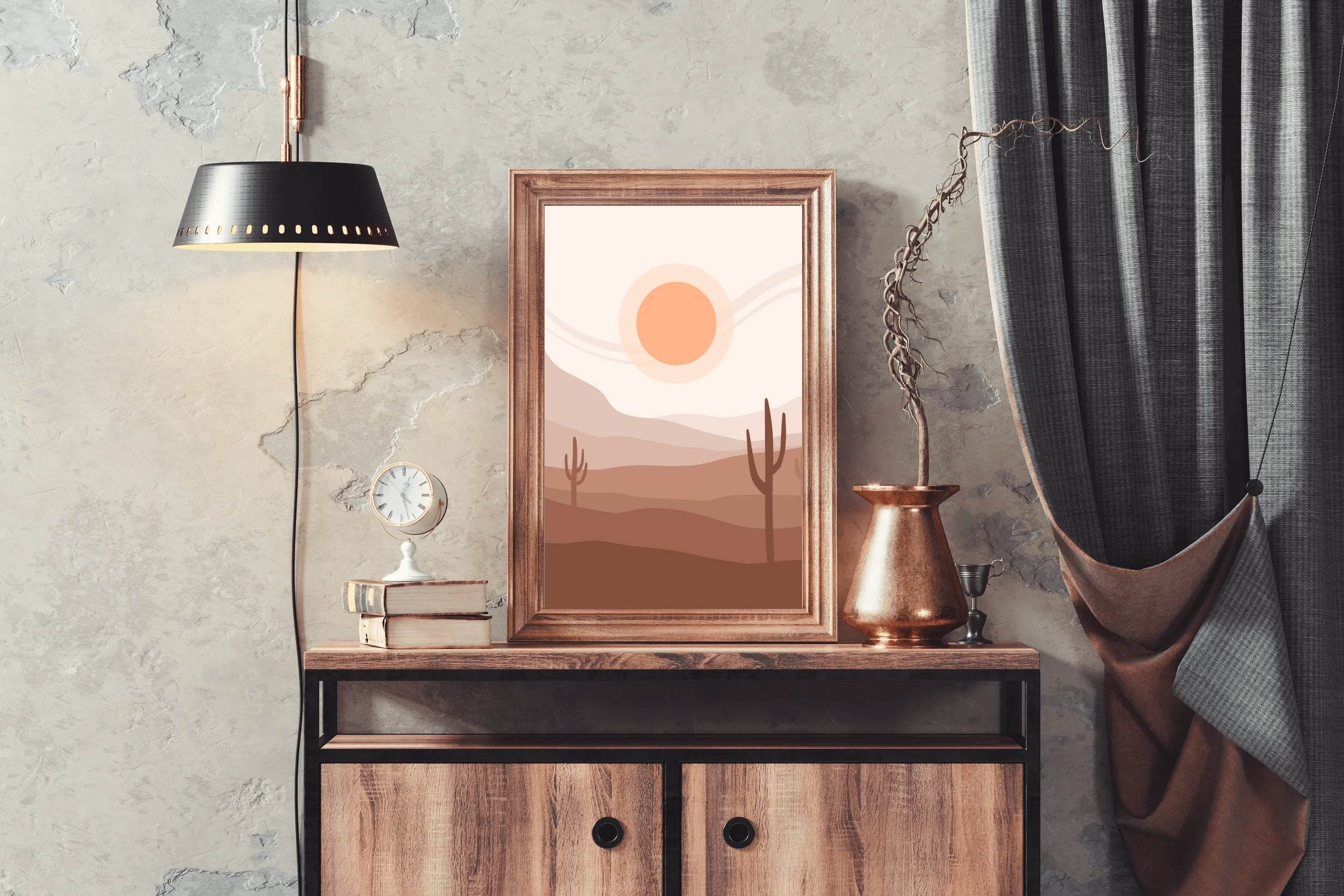 Desert Landscape with a Large Orange Sun ArtWork - beink online art store