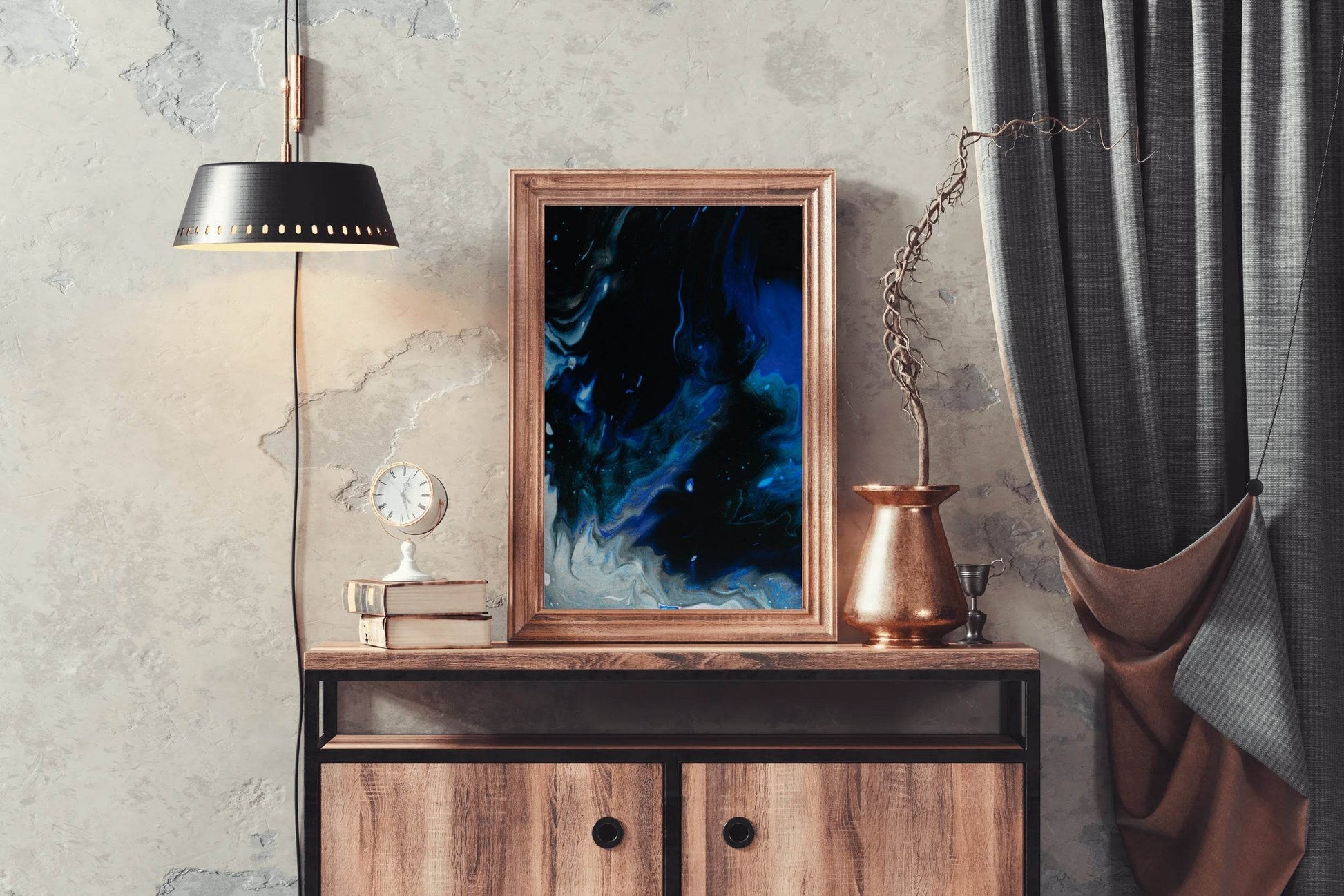 Blue Mix flowing Paint Abstract Wall Art - beink online art store