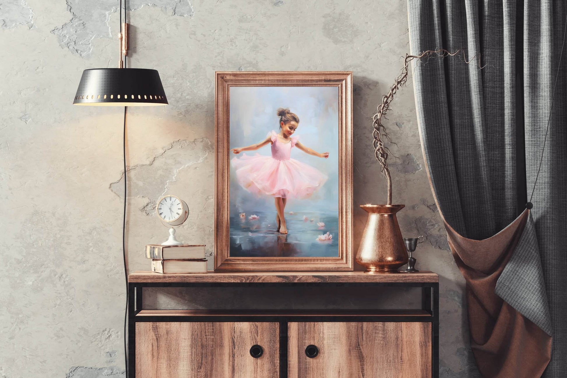 Smiling Little Girl Dancing in Pink Dress - beink online art store