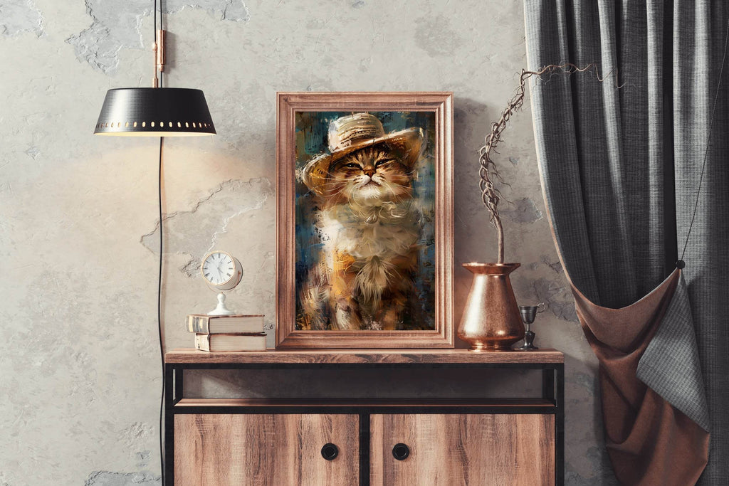 Watercolor Painting of a Cat Wearing Hat - beink online art store
