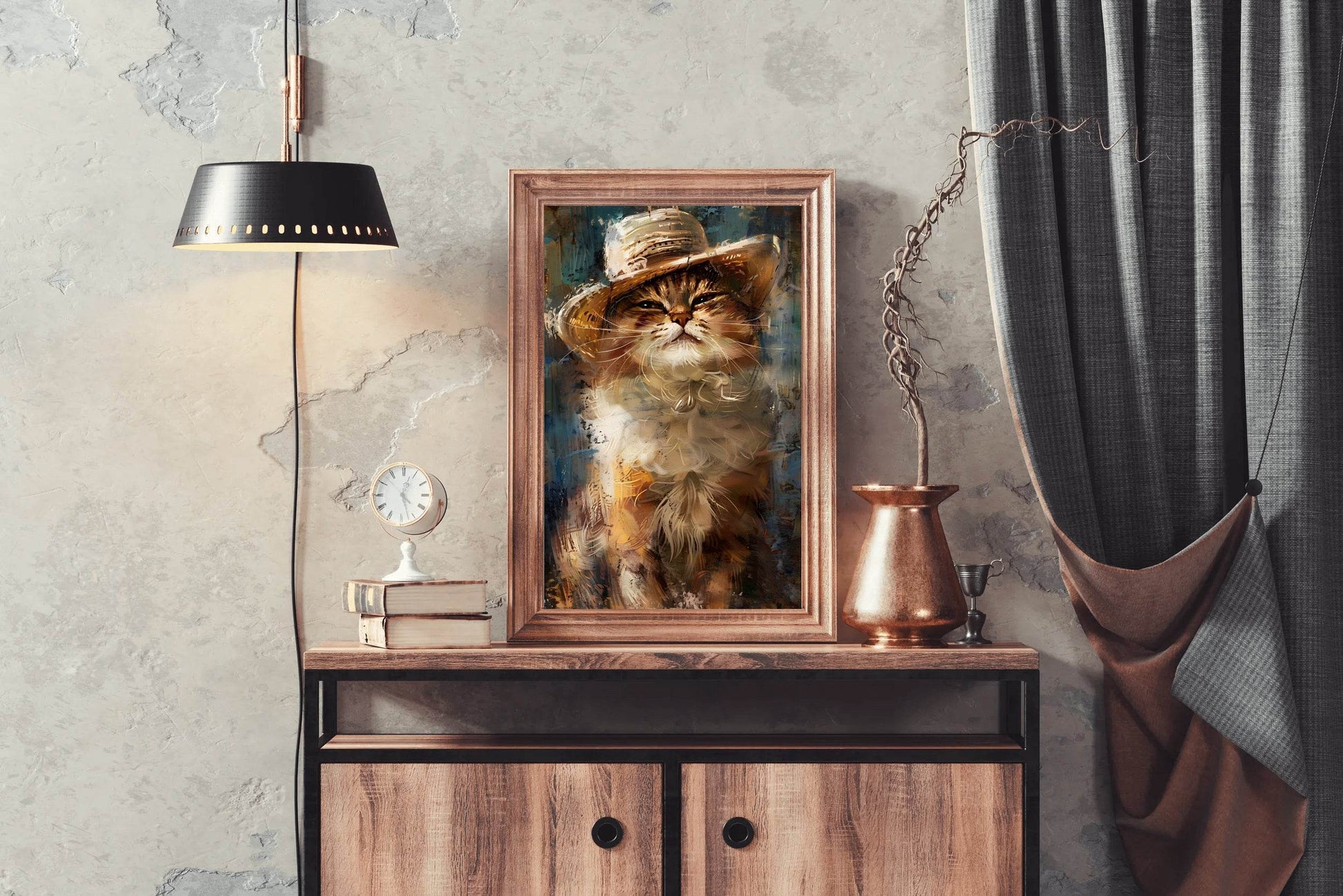 Watercolor Painting of a Cat Wearing Hat - beink online art store