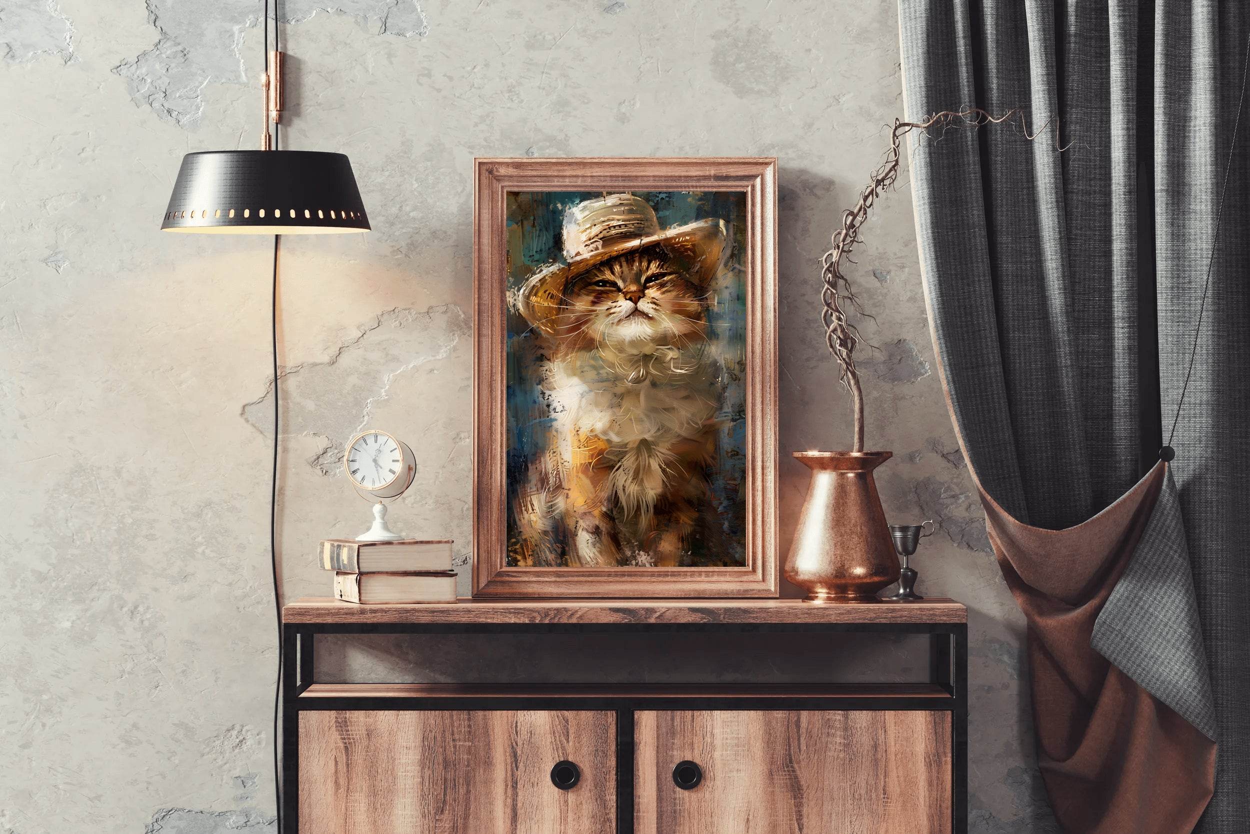 Watercolor Painting of a Cat Wearing Hat - beink online art store