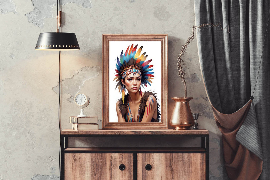 Native American Lady with Feathers Wall Art - beink online art store
