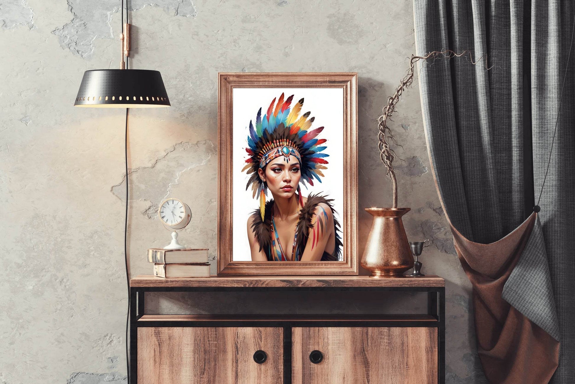 Native American Lady with Feathers Wall Art - beink online art store