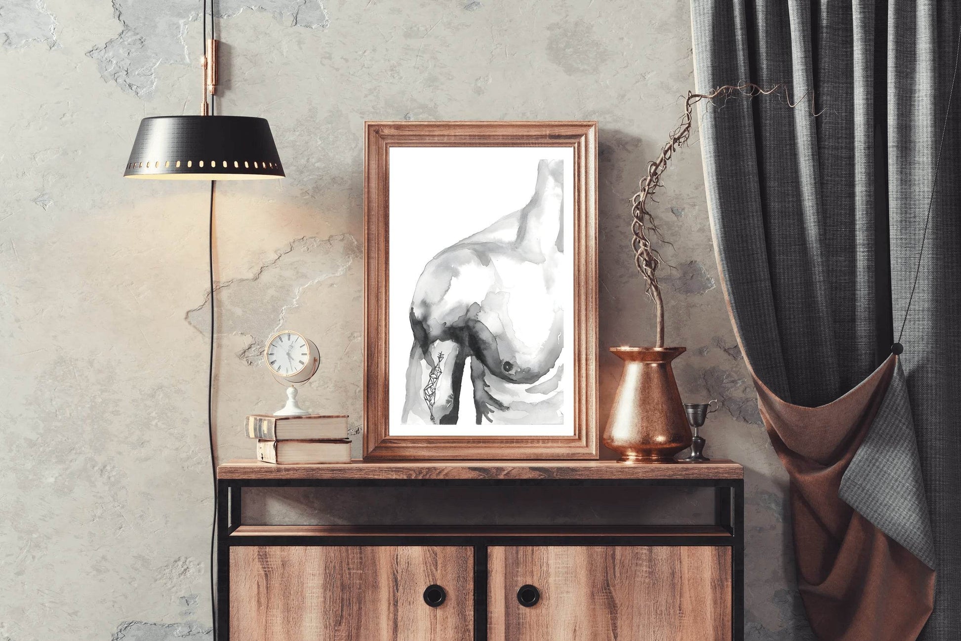 Ink and Watercolor Male Partial Figure Wall Art - beink online art store