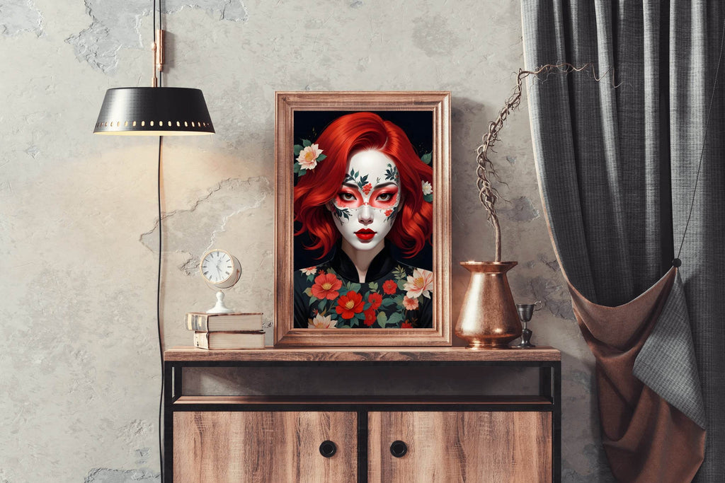Asian Character with Red Hair unique makeup Wall Art - beink online art store