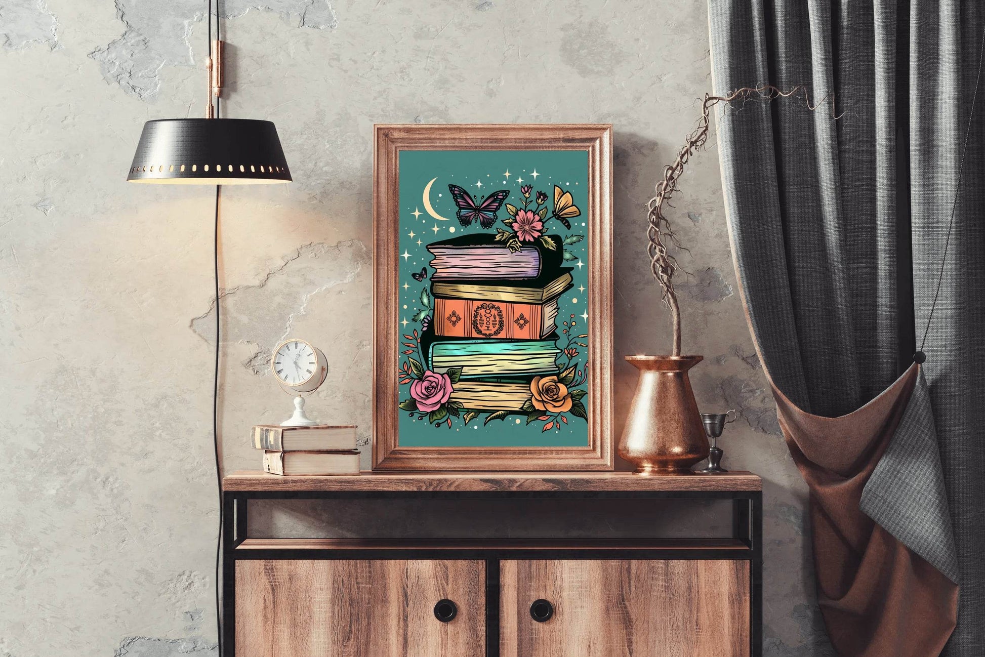 Stack of Books with a Full Moon in the Background Wall Art - beink online art store