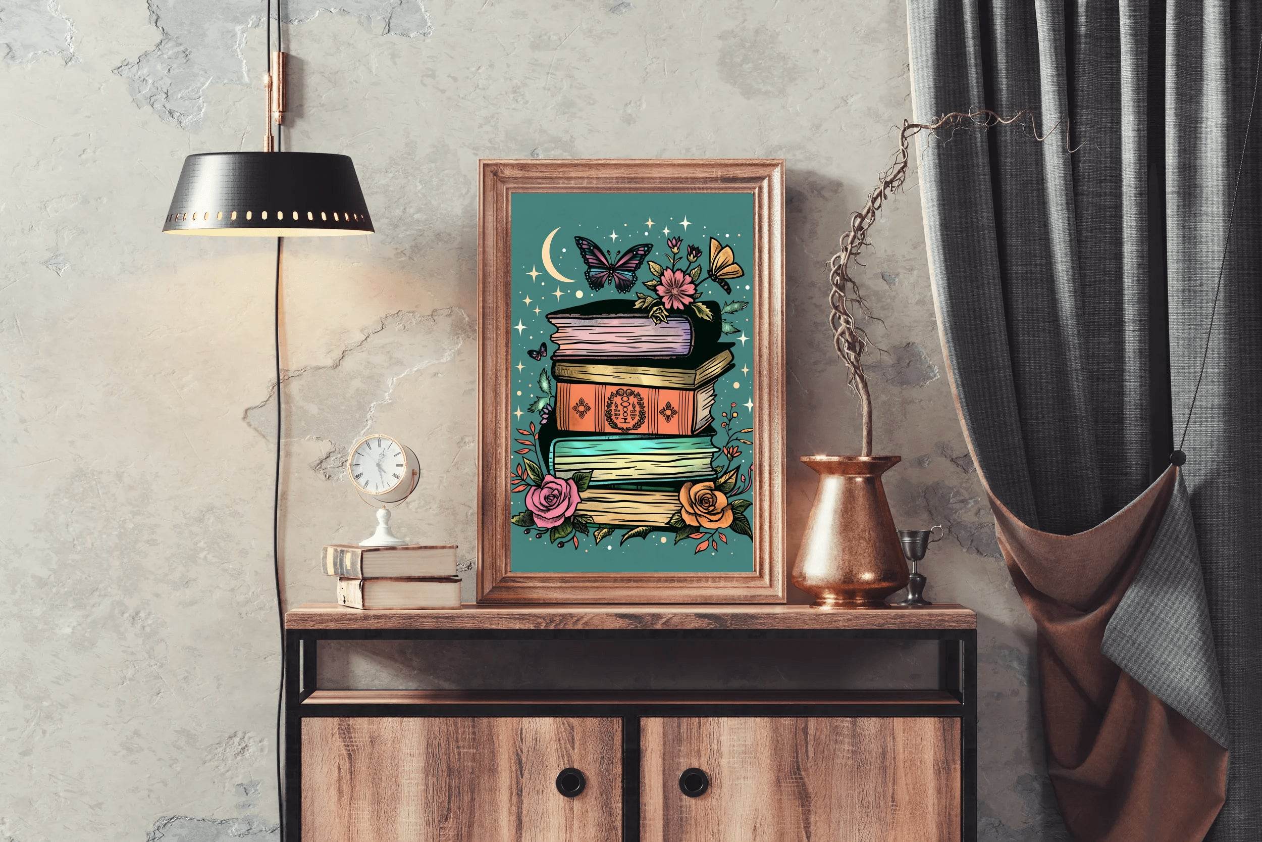 Stack of Books with a Full Moon in the Background Wall Art - beink online art store