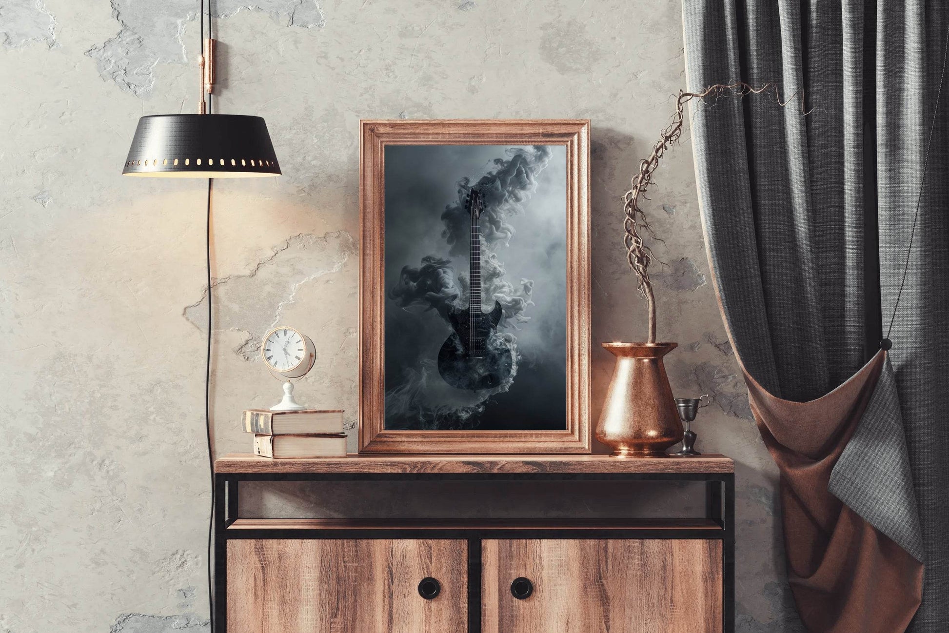 Smokey Black Guitar Wall Art - beink online art store
