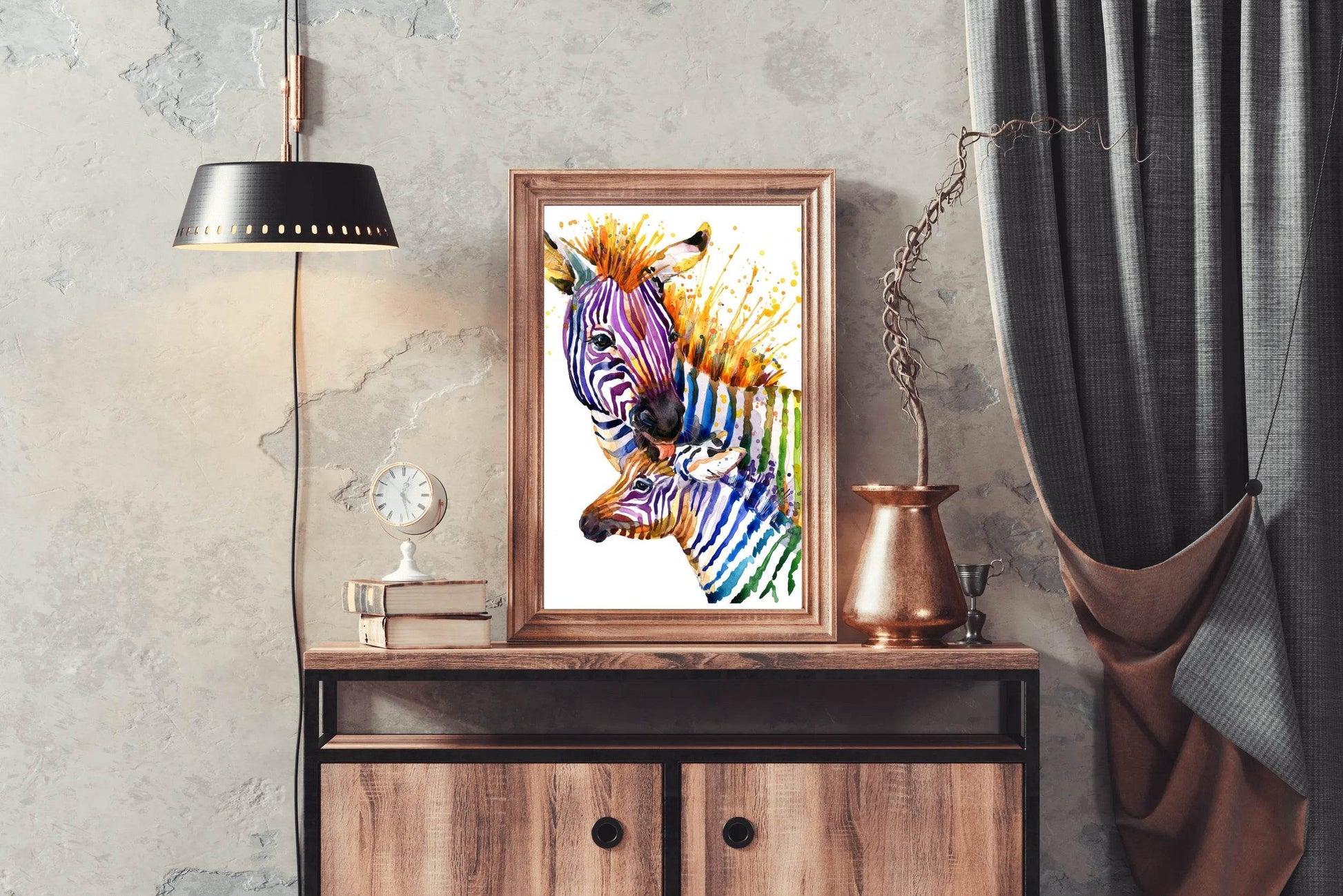 Watercolor Painting of Zebra and Foal - beink online art store