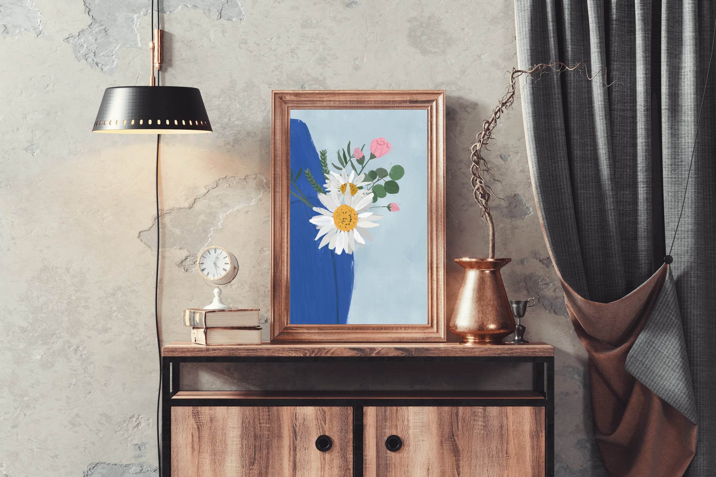 Flowers With Blue Vase Wall Art - beink online art store