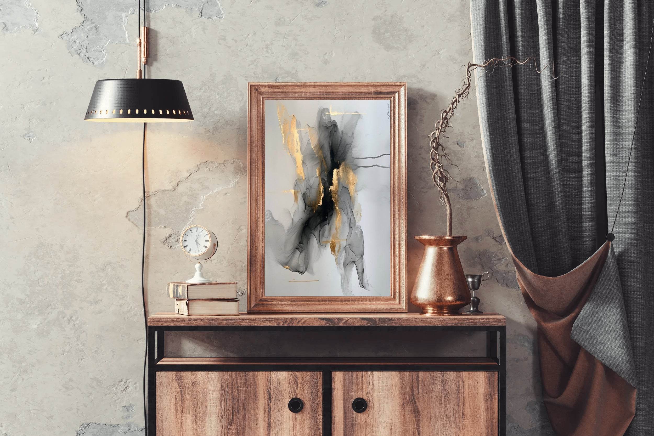 Black Marble With Golden Lines Wall Art - beink online art store