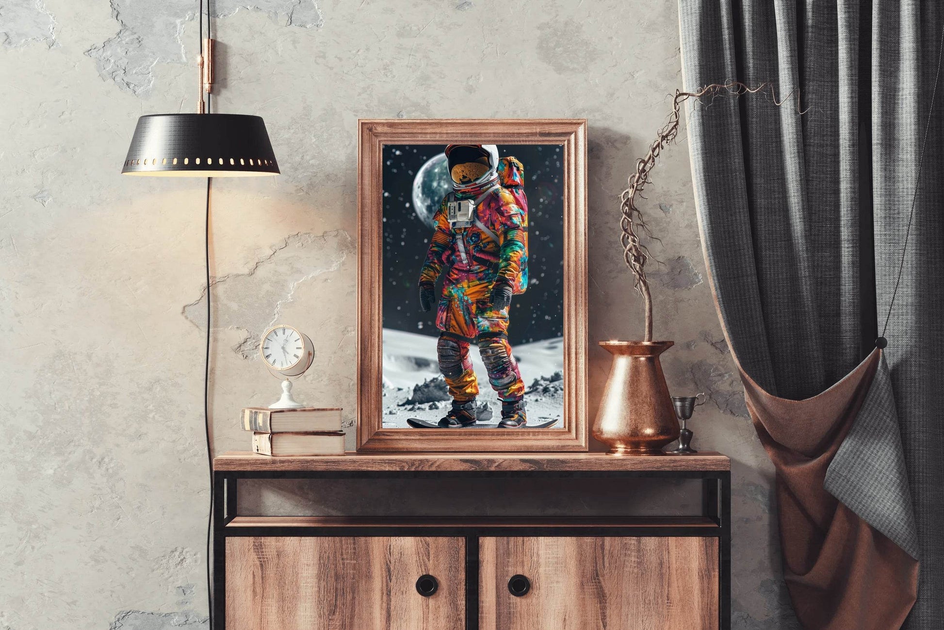 Astronaut colorful suit on moon Wall Art - beink online art store