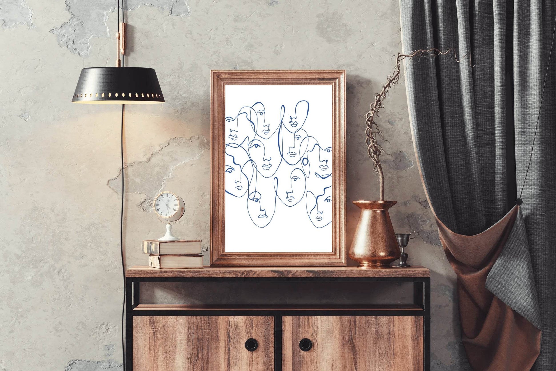 Blue and White Abstract Face Wall Art - beink online art store