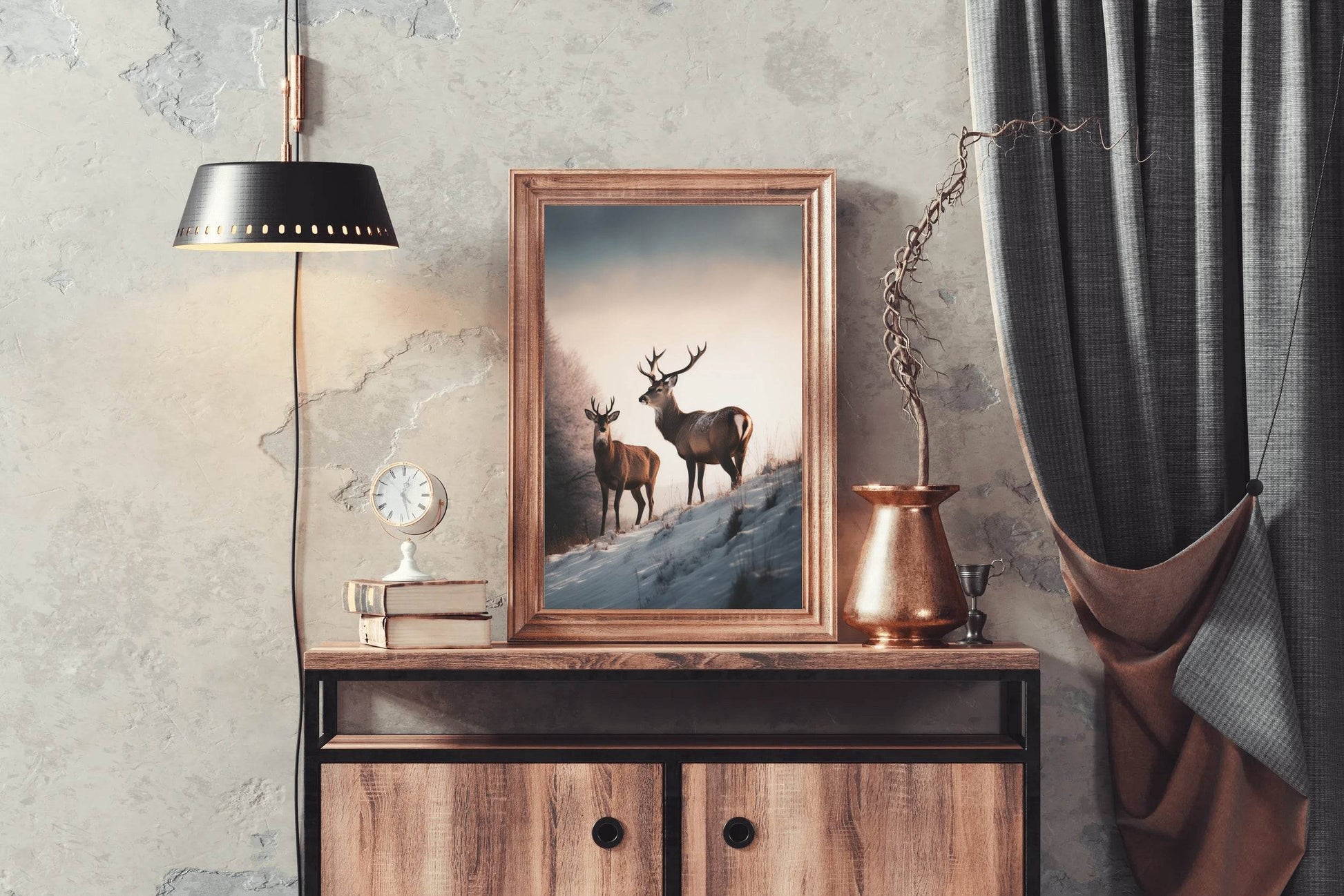 Pair of Red Deer Standing in Snow Wall Art - beink online art store